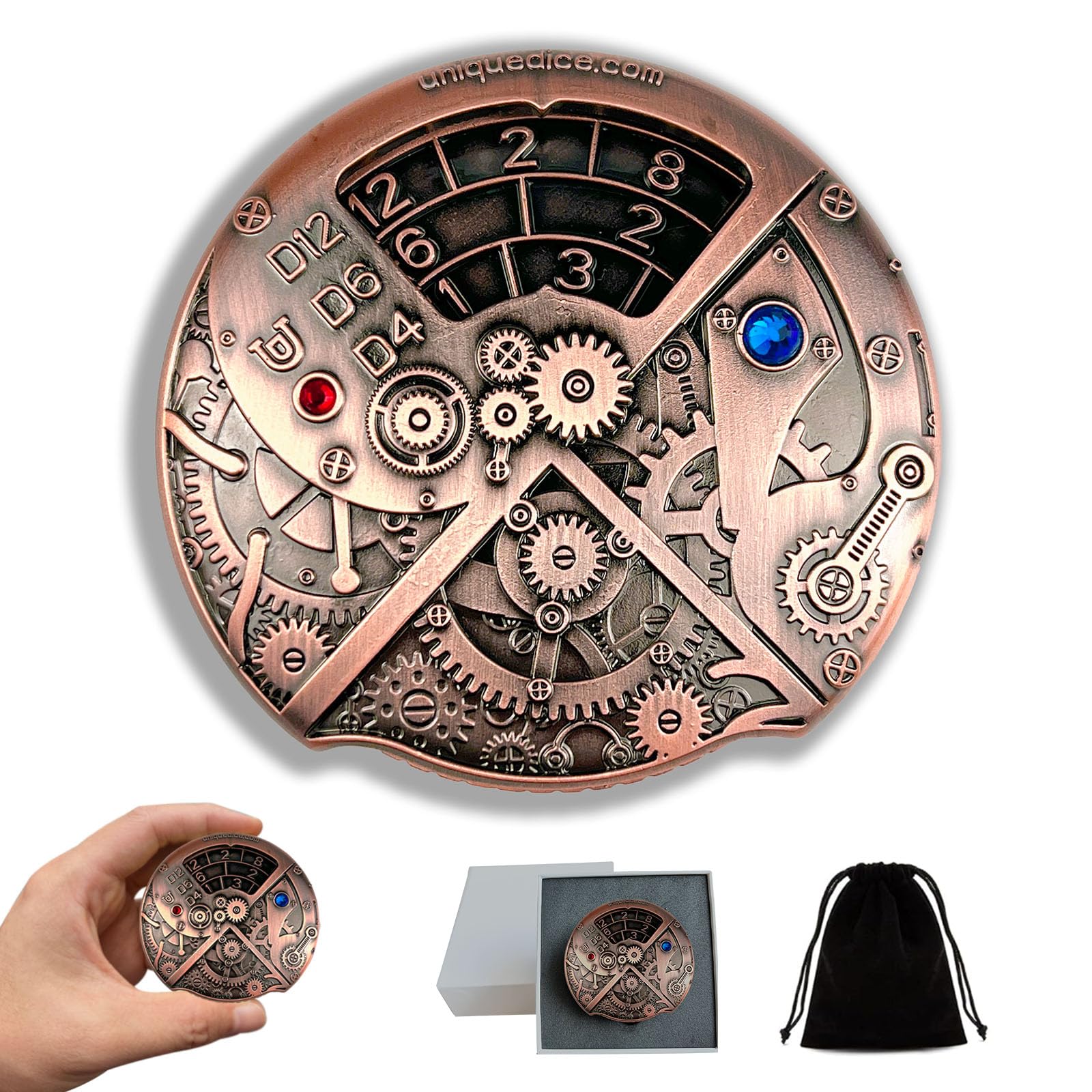 Unique Metal Dice Set - Steampunk & Retro D&D Dice, D20, D6, D8, D10, D12 Spinner & Roller for Dungeons and Dragons TRPG