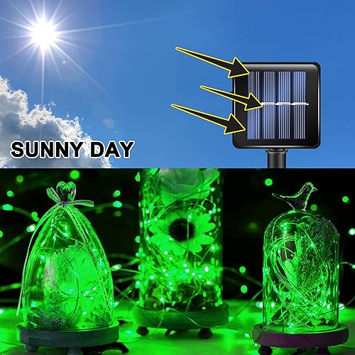 Miniatura 7 de Guirnalda de luces solares verdes para exteriores, total de 80 pies, 240 luces LED alimentadas por energía solar, impermeables, 8 modos, alambre de