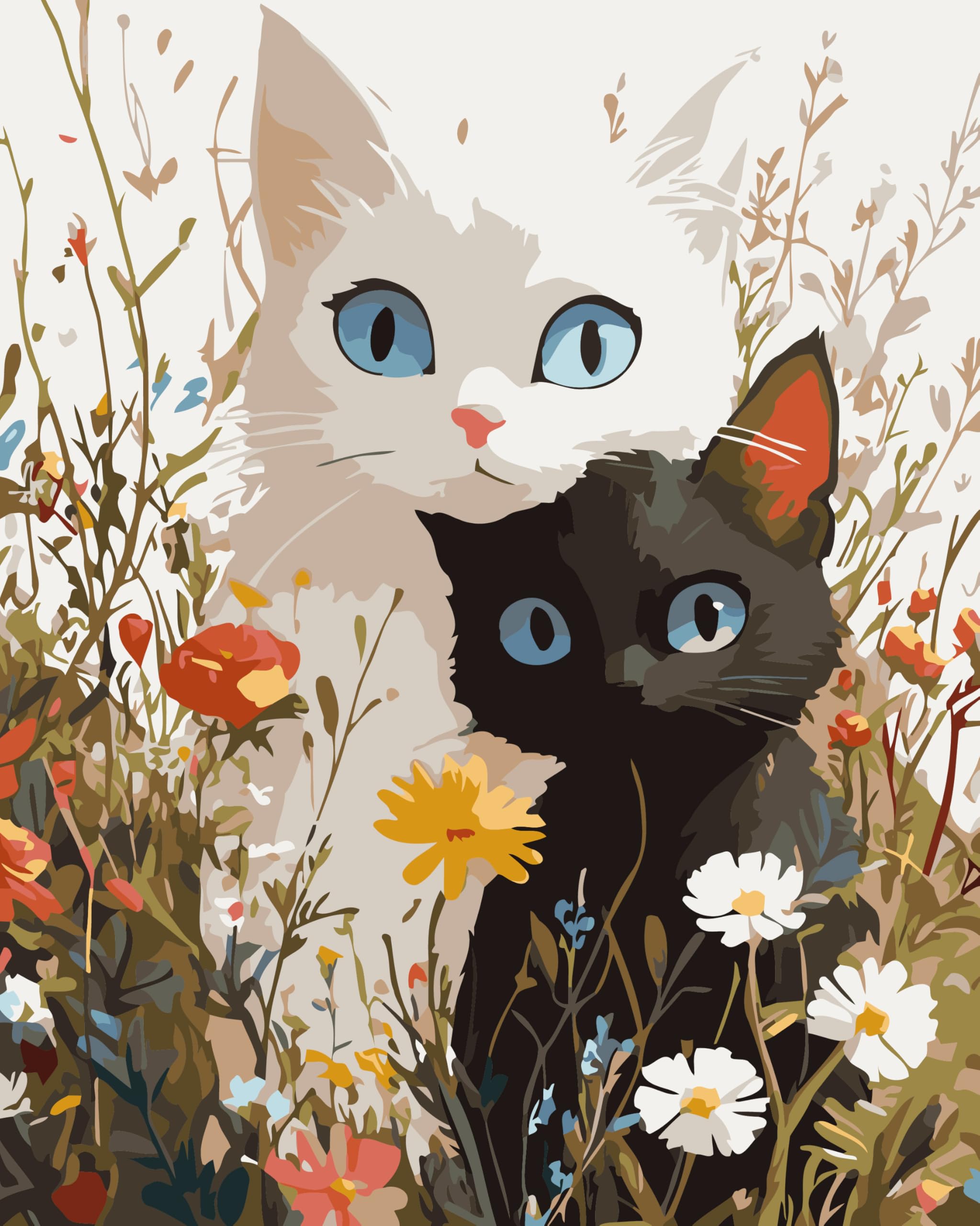 CaptainCrafts Paint by Numbers for Adults DIY Oil Painting Paint by Numbers with Canvas Acrylic Art Crafts House Decor 16x20 Inch (Frameless, Black and White cat) — image 1