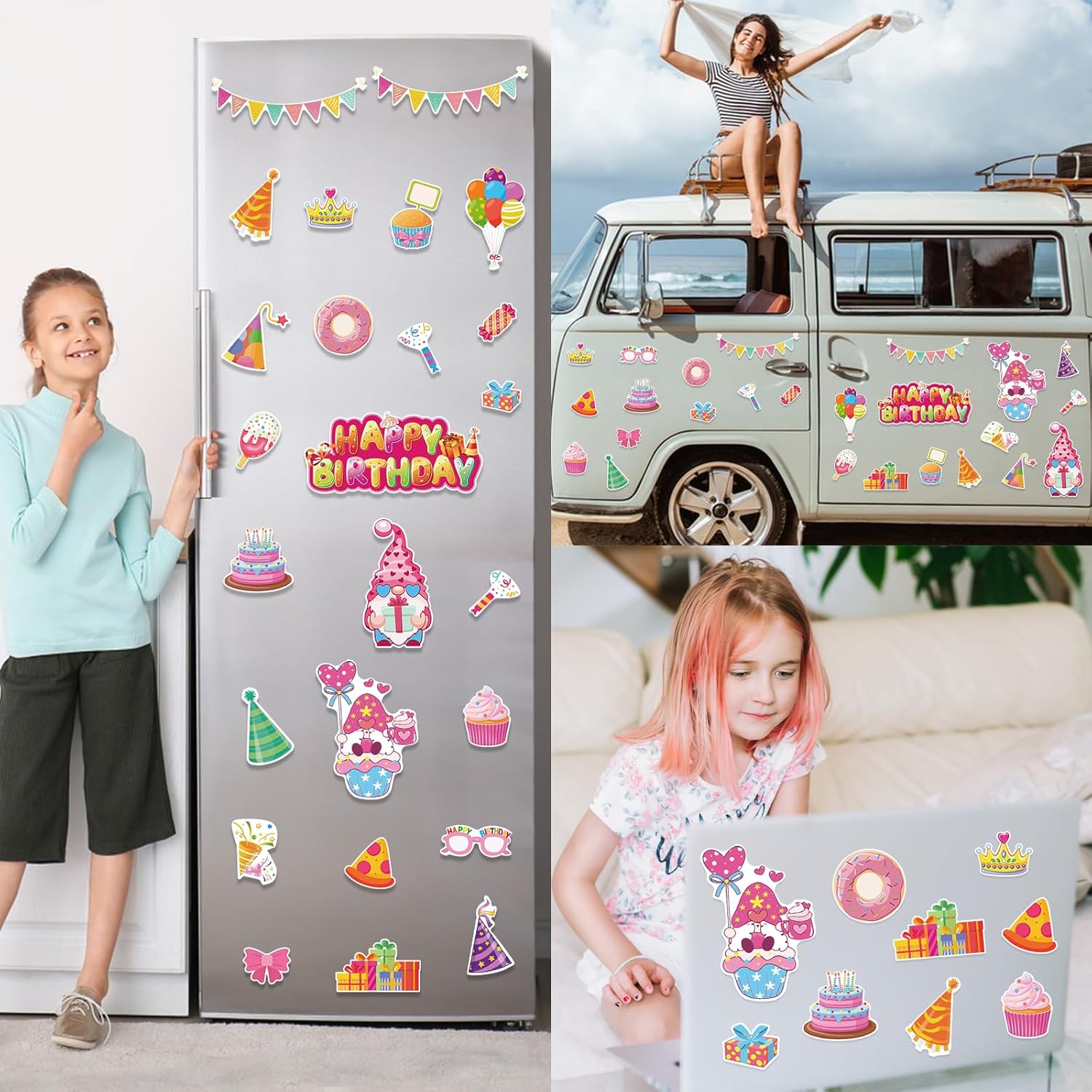 25 Piece Happy Birthday Decorations - Cruise Door Magnets, Cake Balloons, Gnomes, Magnetic Stickers, Car Magnets for Fridge, Metal Door, Garage Car Decor, ZS182 - Image 4