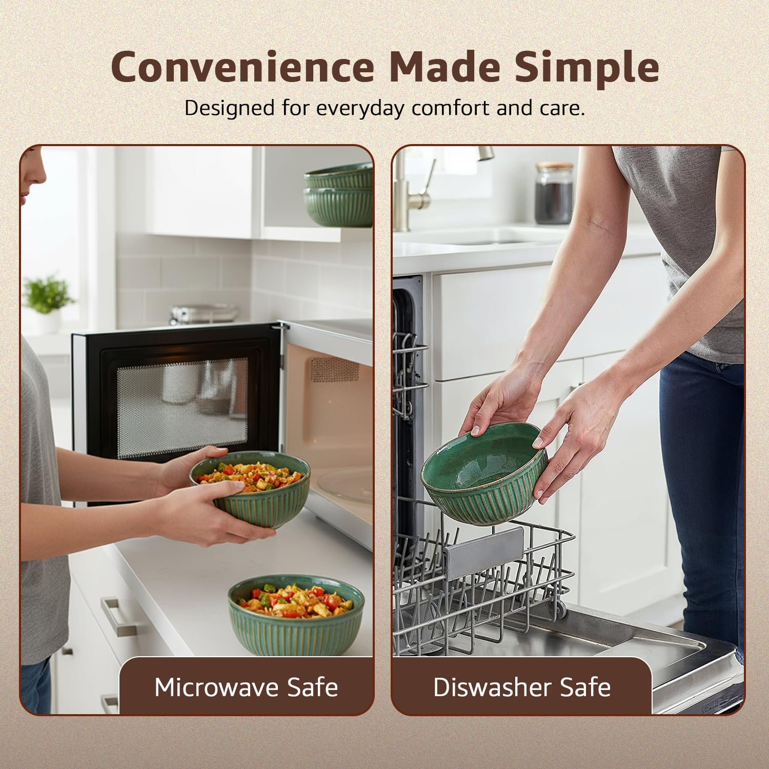 Solimo Green Ceramic Bowl Set of 4, 500 ML Each | Serving Bowls | for Rice, Dal, Fruits, Salad, Snacks | Dishwasher & Microwave Safe | Textured 4