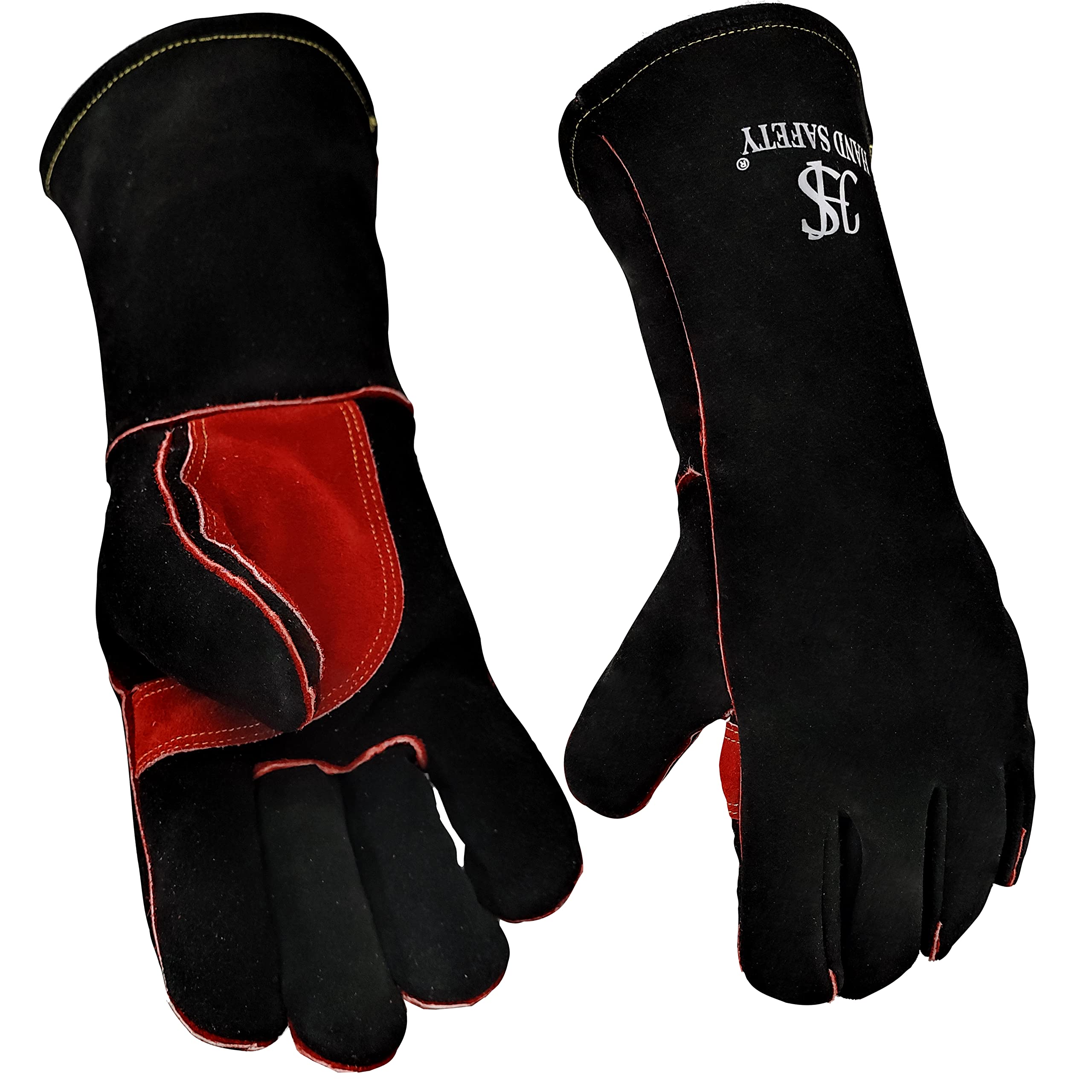 HAND SAFETY Black Suede Cowhide Leather Gloves With Golden Yellow Reinforcement Patch on Palm & Thumb, Ideal For Welding, Construction, Animal Handling, Gardening, BBQ, (Heat resistant) HS-115 (B099QS49L8) Amazon Price History, Amazon Price Tracker