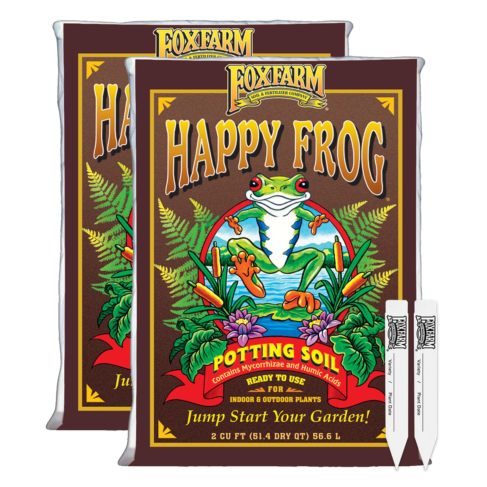 FoxFarm Happy Frog Potting Soil with 2 Plant Tags, 2 cu ft (2 Pack)