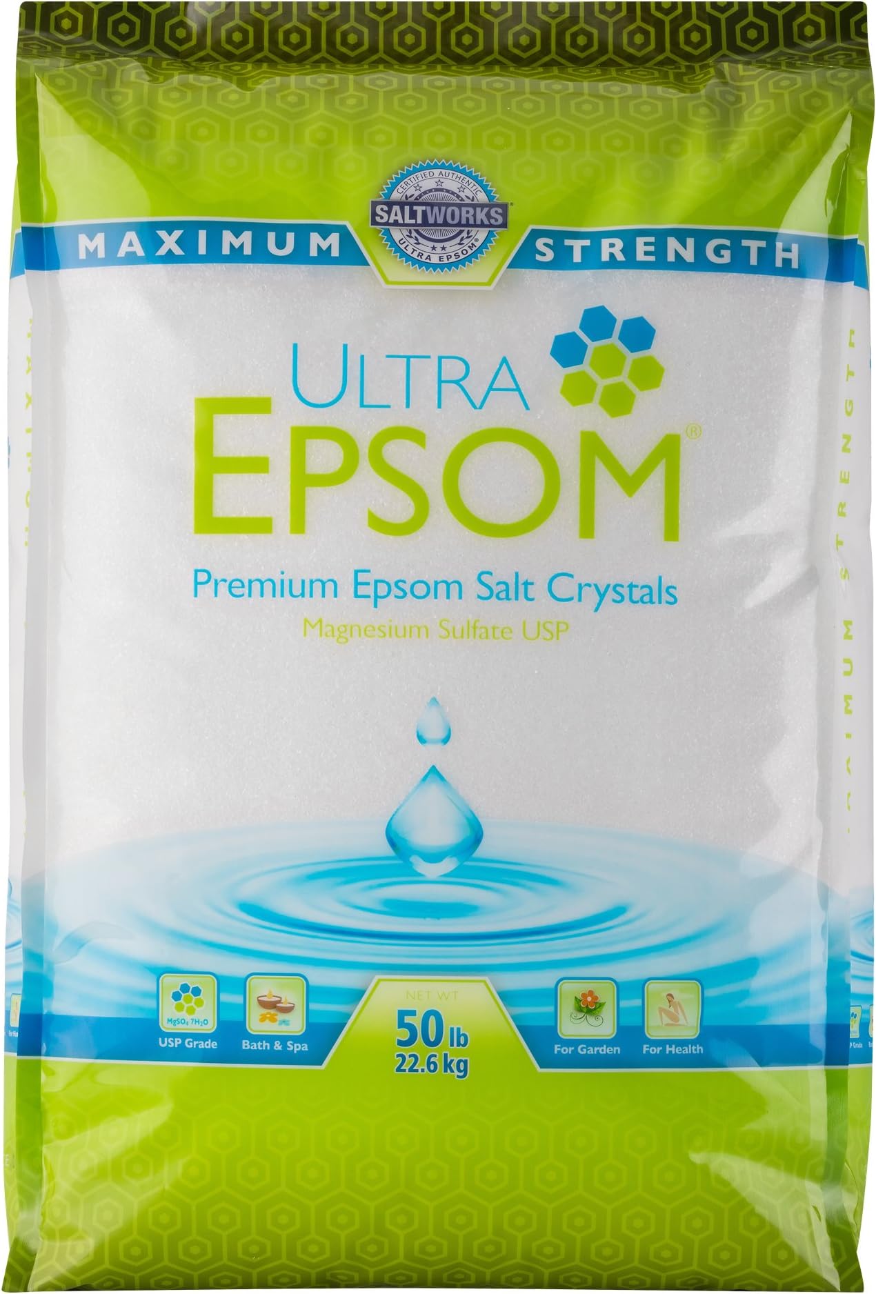 Amazon.com : SaltWorks Ultra Epsom Bath Salt, Unscented, Fine Grain, 50 ...