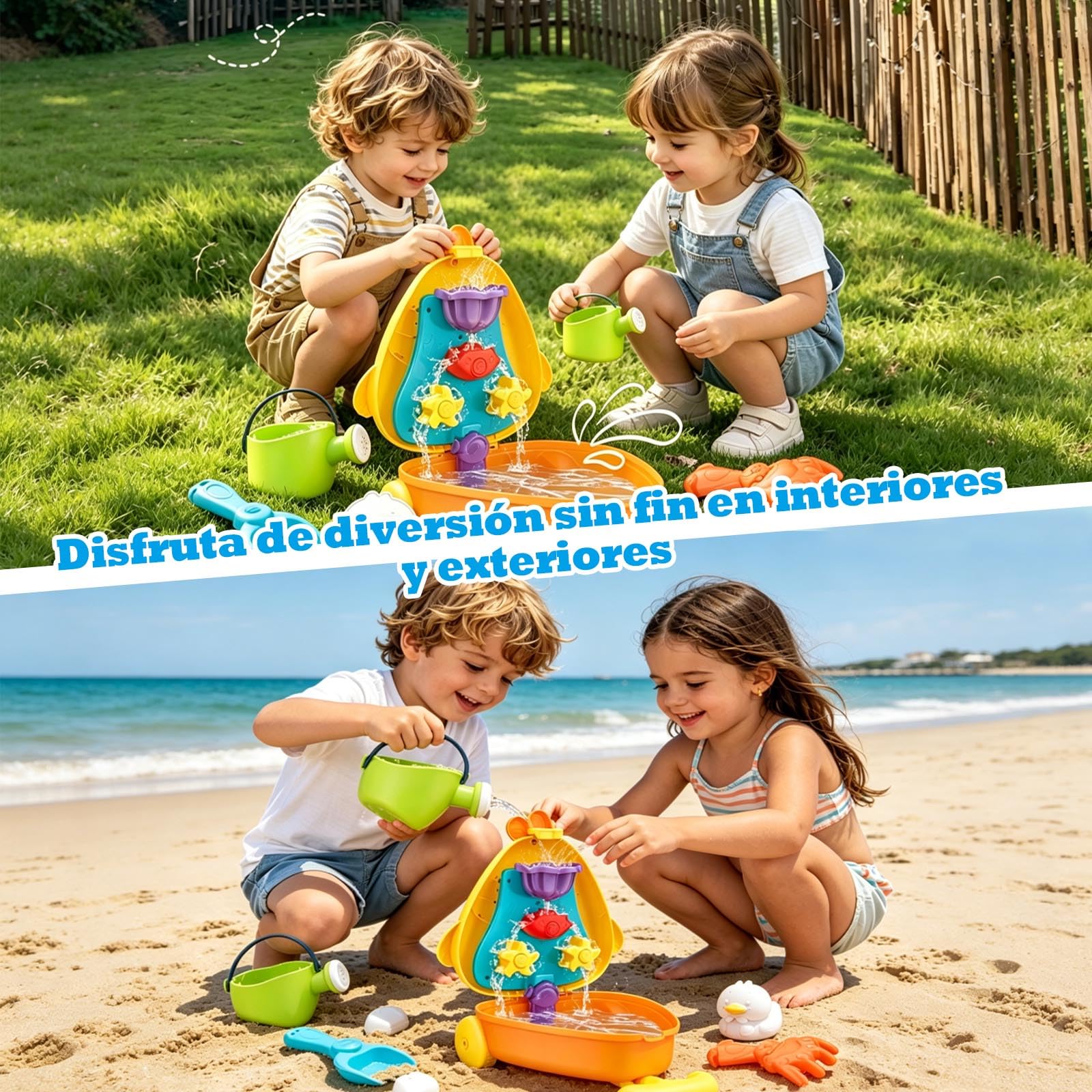 Maleta Pato de Arrastre Juguete Arena Agua para 3 4 5 6 7 8, 6 Piezas con Rueda, Juguetes Playa, Palas Playa, Mesa Agua Niños, Water Table Kids, Regalo 3–8 Niños Niñas