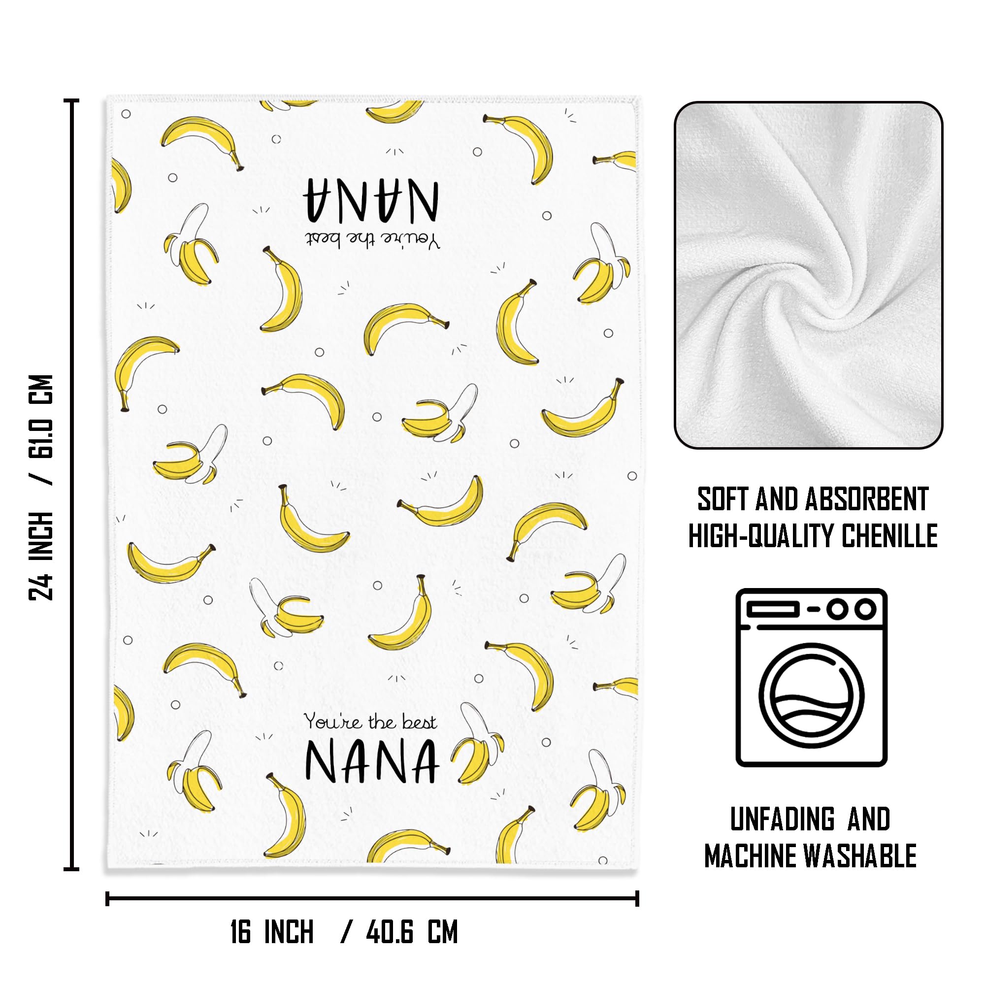 WFSM Nana Gifts Kitchen Towels - Gifts for Nana Kitchen Towels, Banana Gift Hand Towels, Gift for Nana from Grandkids Tea Towel, Nana Gifts for Mothers Day, 16×24 Inches