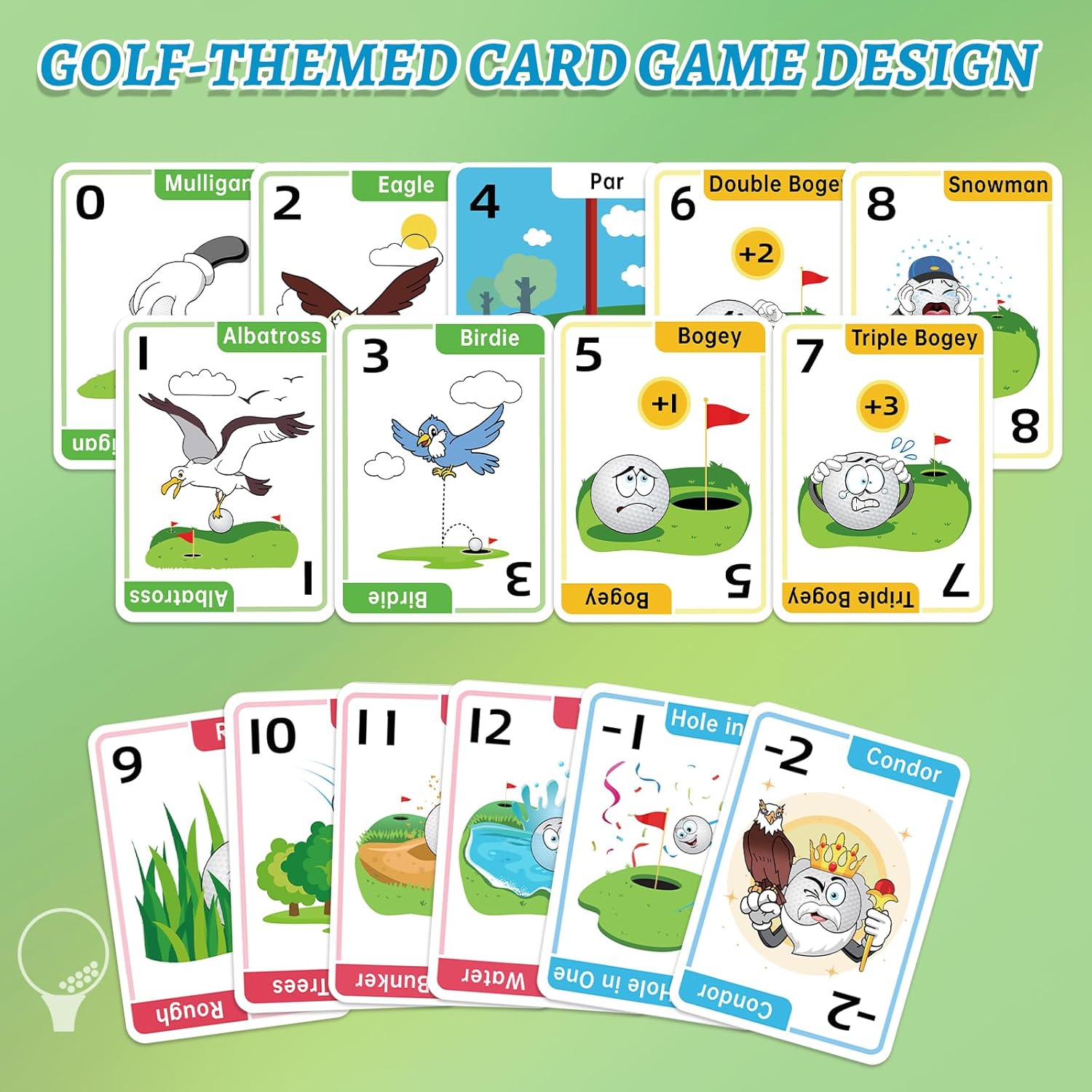 Westant Crazy Nines Golf Card Game - Funny Card Games for Family, Kids 8-12 and Adults, The Perfect Family Games for Kids and Adults, Ideal Game Night Games for Groups Adult - 112 Cards