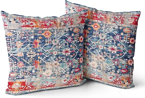 Snycler Juego de 2 fundas de almohada bohemias de 24 x 24 pulgadas, fundas de almohada bohemias para sofá, azul marino, rojo, geométrico, floral,