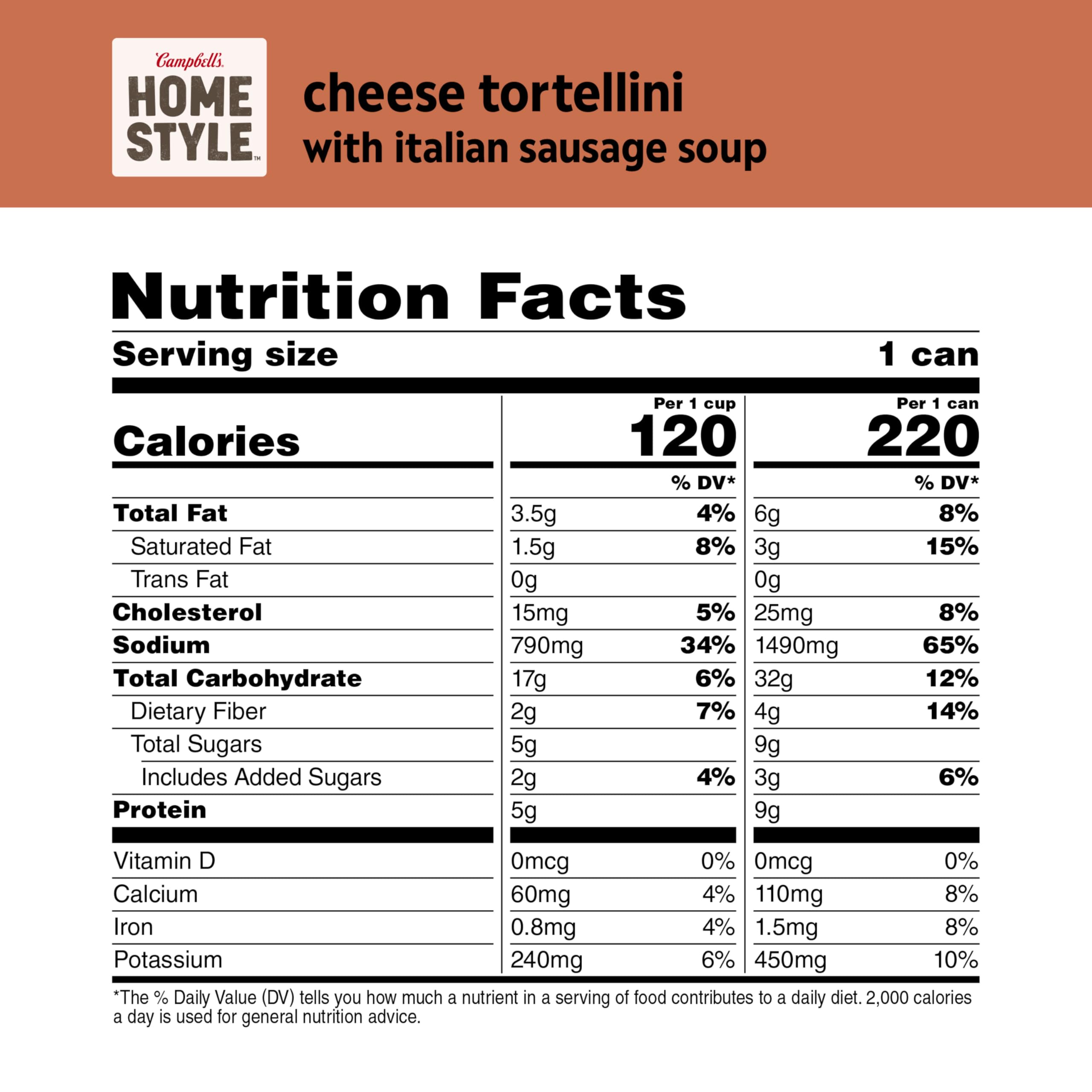 Campbell’s Homestyle Soup, Cheese Tortellini with Italian Sausage, 16.3 Oz Can (Case of 12)