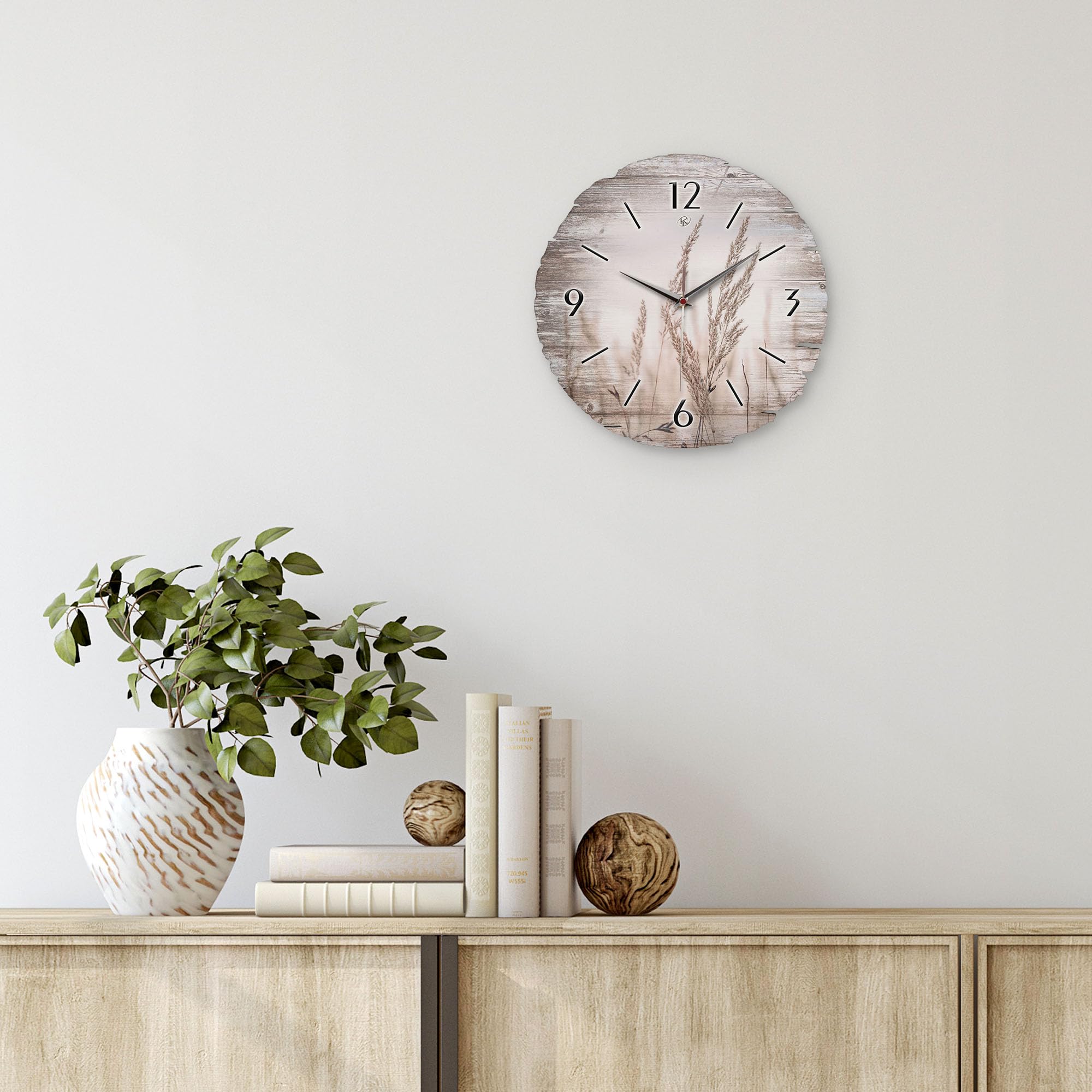 Kreative Feder Wanduhr „Dahlie“ Aus Naturholz – 30 Cm Durchmesser, Flüsterleises Uhrwerk, Made In Germany