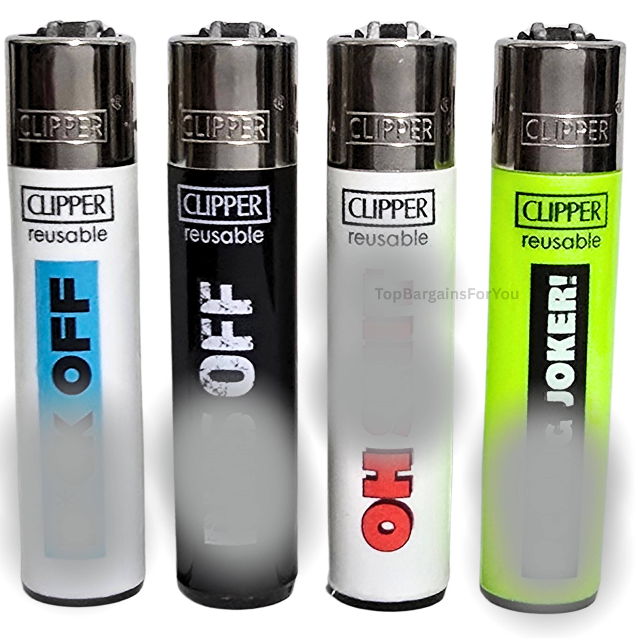 Zactly Black - 4 X Clipper Lighter Set Naughty Words 5 Funny Sayings Gas Refillable Lighters Rare Limited Edition