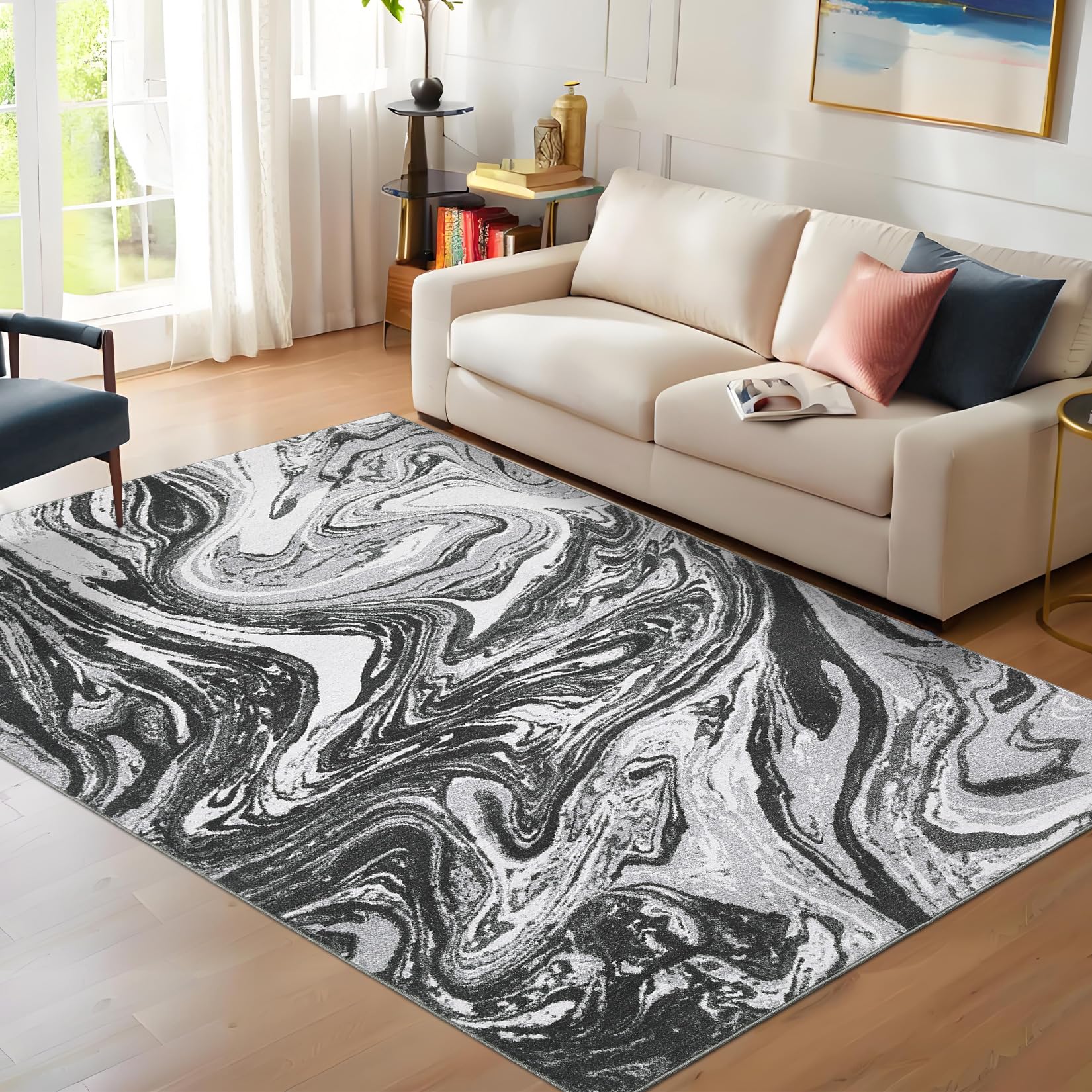 GarveeHome 8x10 Living Room Rug Modern Abstract Distressed Carpet Washable Area Rug with Non-Slip Backing Ultra-Thin Stain Resistant