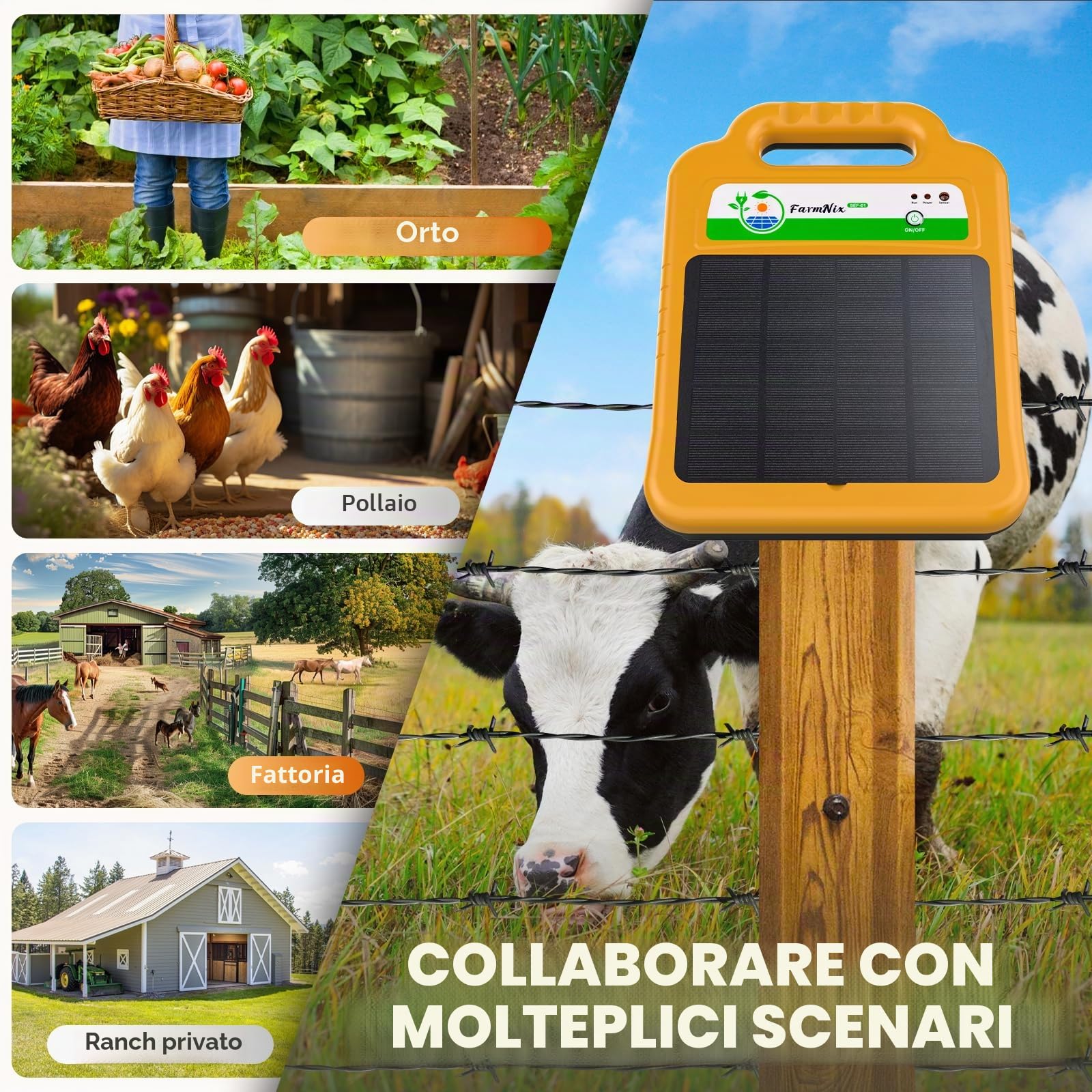 16 KM Pastore Elettrico Solare Per Animali, Bestiame, Cinghiali | 0.2J 8KV Elettrificatore per Recinti Elettrici con Pannello Solare e Batteria 4.3W, Recinto Elettrico Per Allevamento Pollame