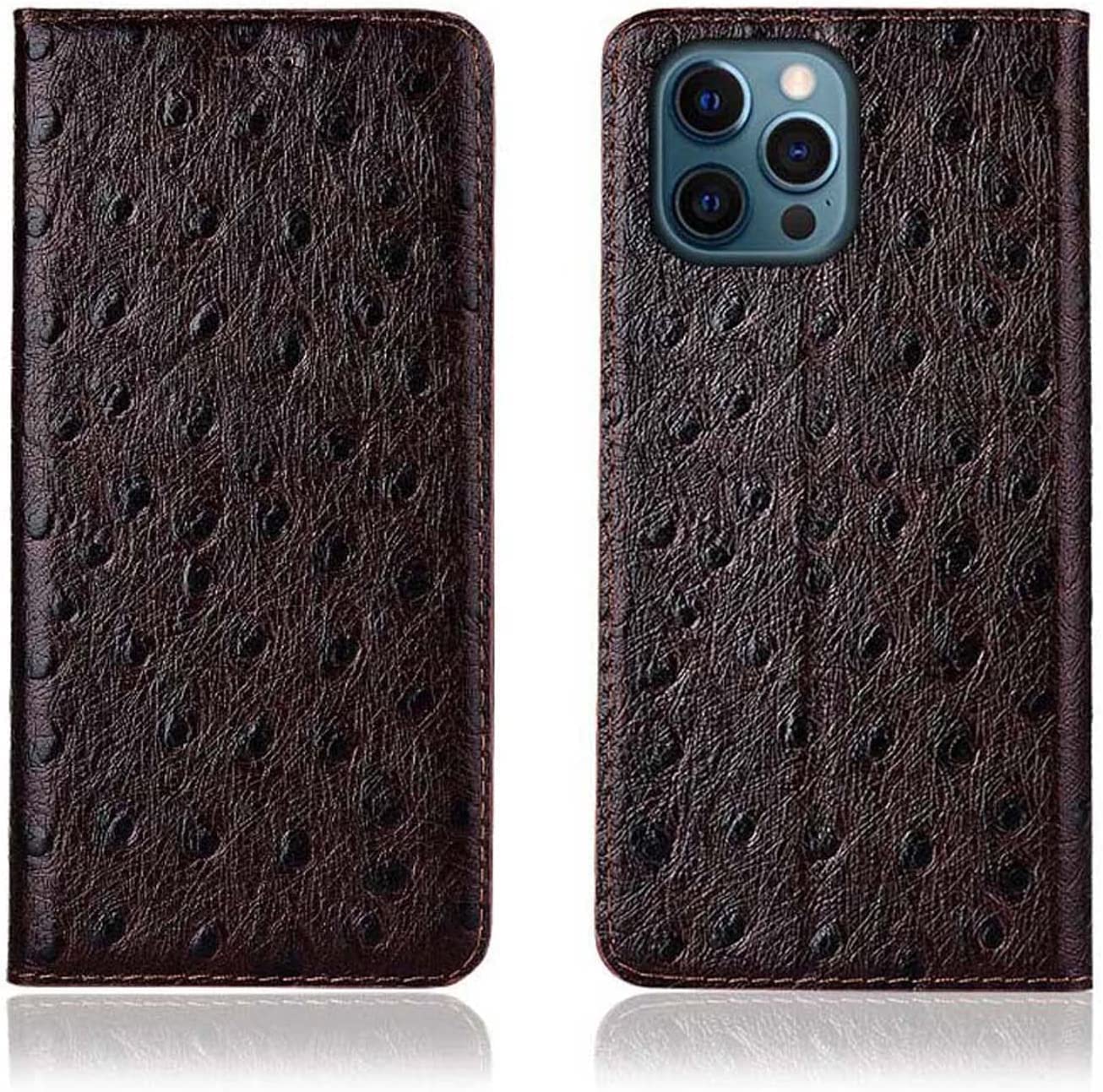 Étui cuir texture autruche pour iPhone 14 Pro : la housse folio raffinée marron - 7