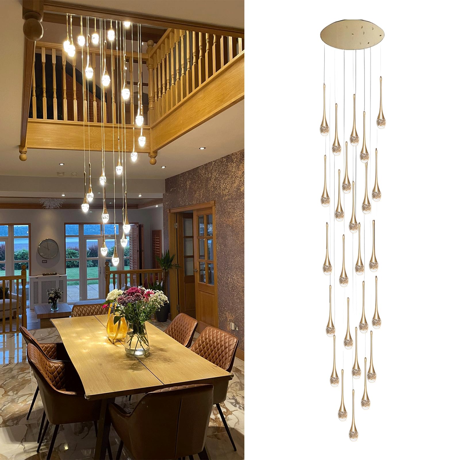 LYMSXAZOU Crystal LED Chandelier Staircase - Modern Adjustable Length Ceiling Lights for Living Room Hotel Entryway Long Pendant Lamp Foyer Villa Duplex Hallway