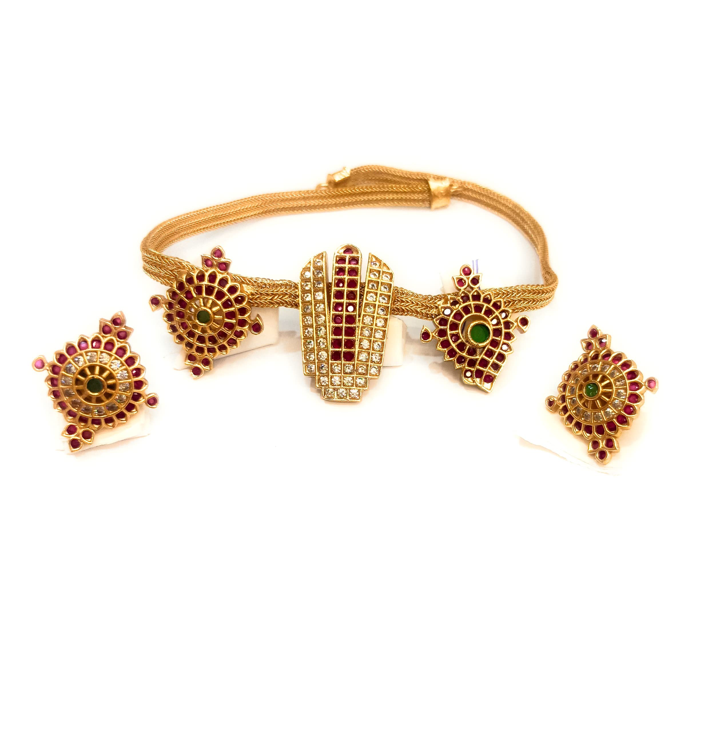 Adyashree Shanku Chakra Choker Design pattern Ruby & Emerald, Gold plated South Indian Wedding Traditional Temple Jewellery set. Latest fashion full Combo for Girls & Women. (Shanku chara choker 2) (B0DBR3WK4B) Amazon Price History, Amazon Price Tracker