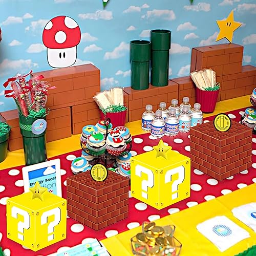 Miniatura 4 de YOPENMOUNE Mario Party Treat Box 24 bolsas de regalo de bloques de ladrillos para videojuegos, suministros de decoración de regalos de fiesta
