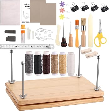 Yoption 53 Pcs Book Binding Kits, 11.61 x 7.68 Inches Wooden Book Press, Books Binding Materials with Bone Folder, Awl, Needles, Waxed Thread for DIY Bookbinding, BookRepair
