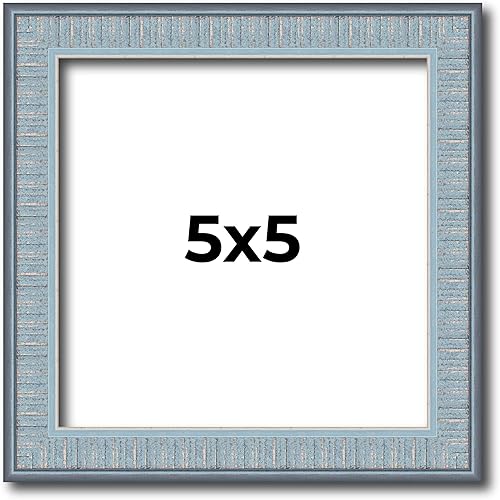 5x5 Frame Blue Scuffed Farm Board Real Pine Wood Picture Frame Width 0.75 Inches Interior Depth 0.5 Inches Kingsley Blue Frame with UV Acrylic,