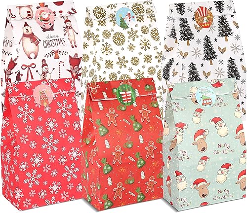 Sublaga 30 bolsas de regalo de Navidad con calcomanías de sellado, bolsas de regalo de Navidad, bolsas de papel para aulas, galletas de fiesta de