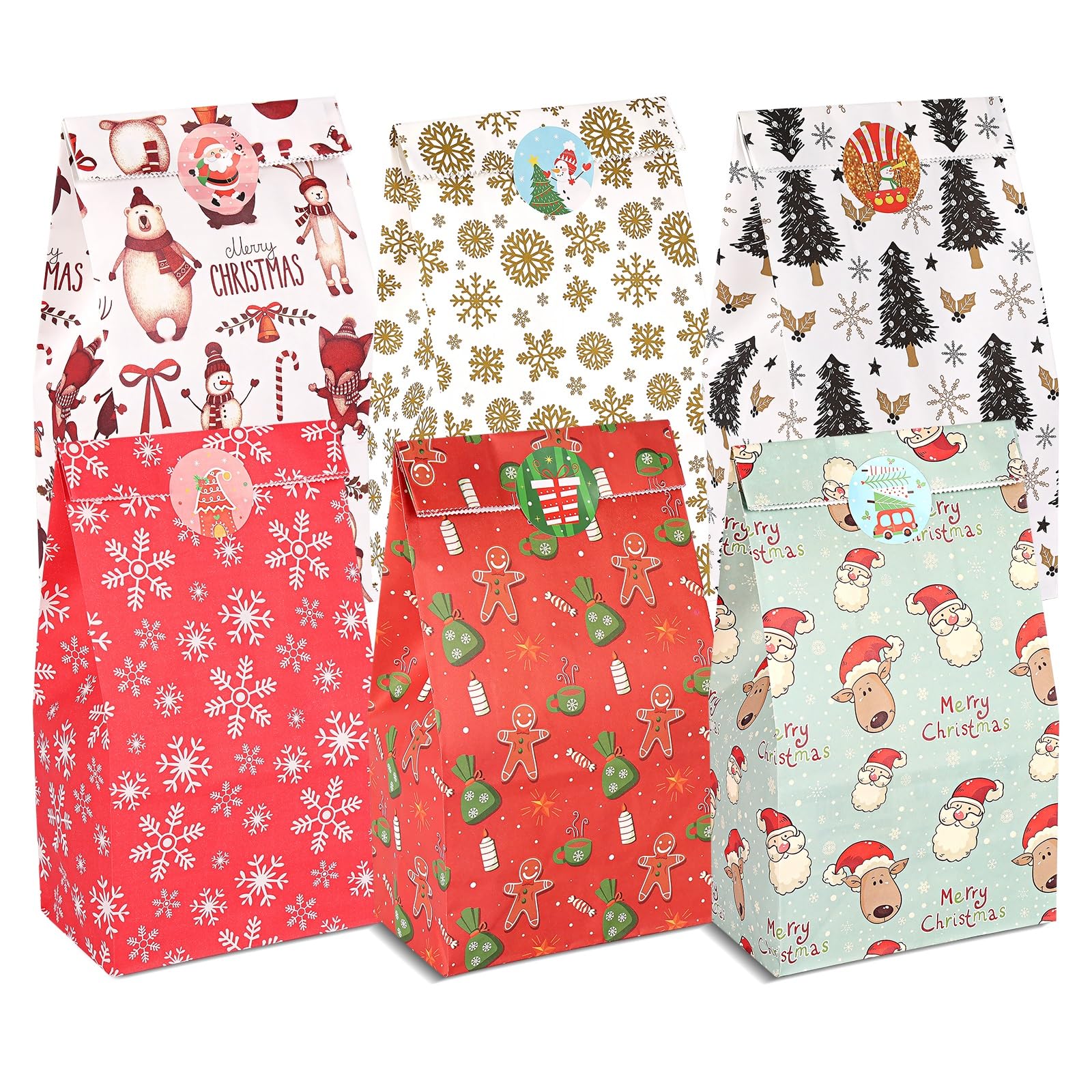 Sublaga 32 Pcs Christmas Kraft Gift Bags For Holiday Paper Gift Bags
