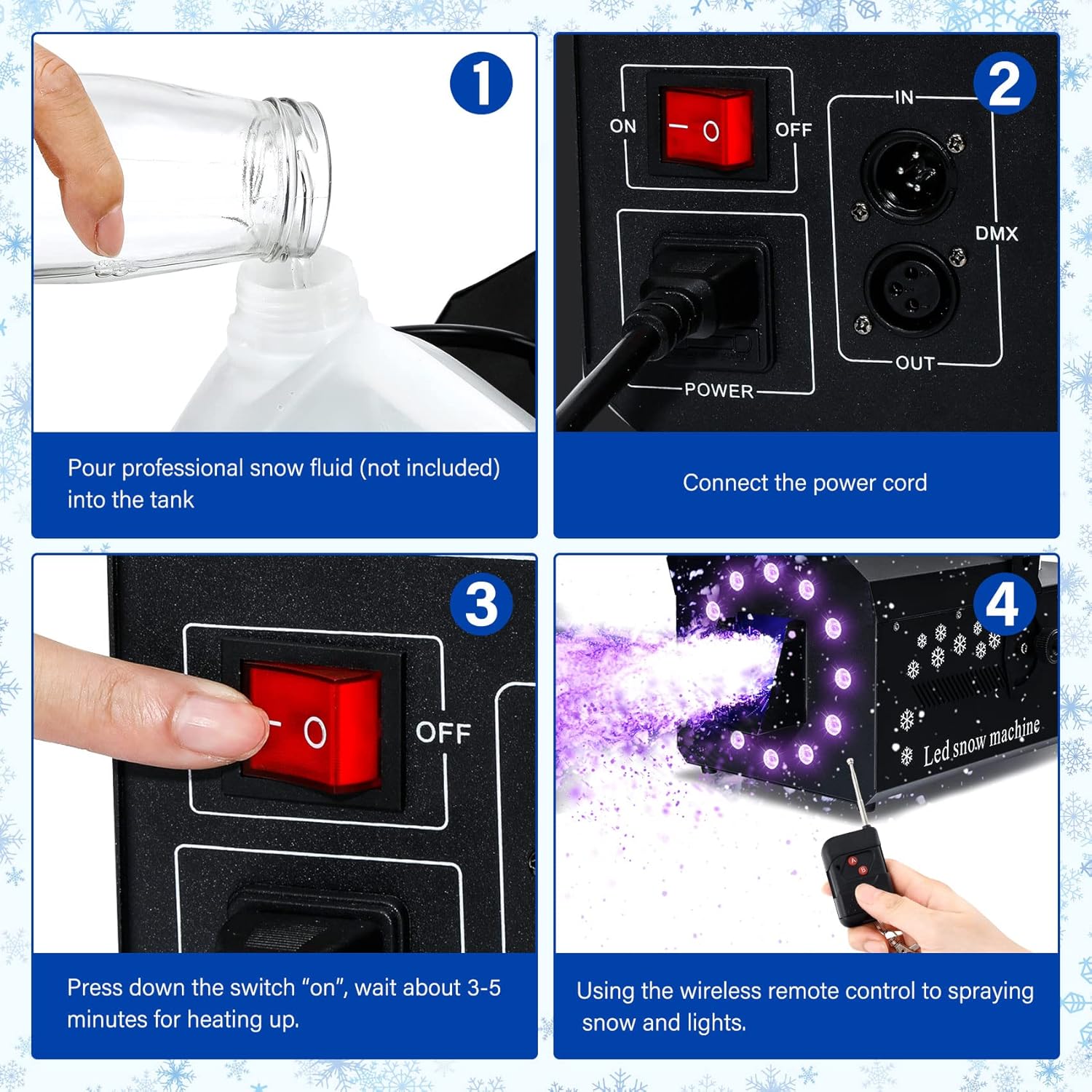 Connecting the power cord to the TCFUNDY 1500W Snow Machine.