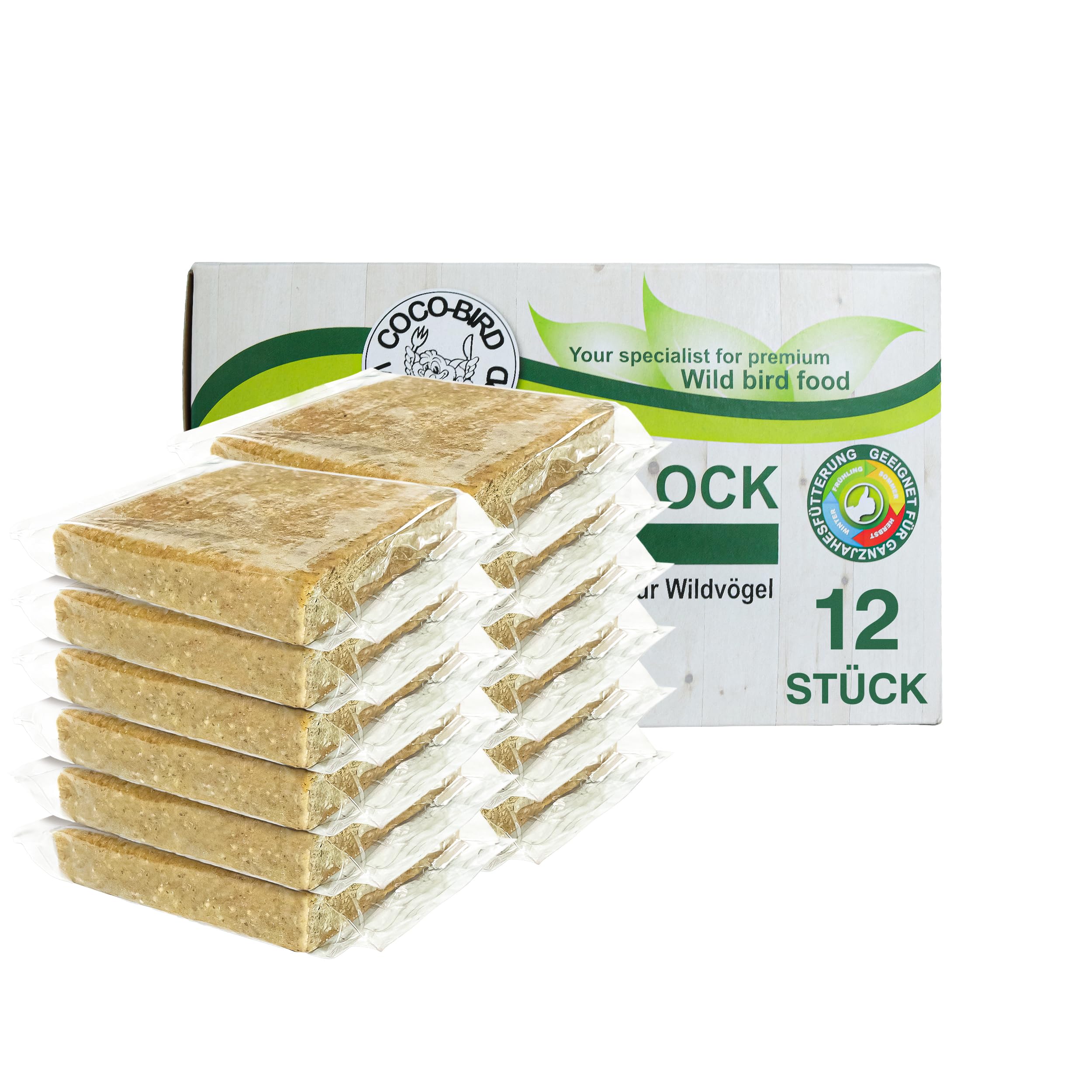 Energieblock Vogelfutter Wildvögel Ganzjährig – mit proteinreichen Insekten– Fettfutter für Wildvögel und Eichhörnchen Fettblock mit Mehlwürmern – Wildvogelfutter 12 x 300g