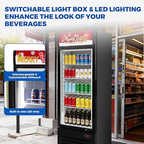 Miniatura 7 de Refrigeradores comerciales de 9 pies cúbicos verticales - Refrigerador de bebidas con puerta de vidrio con luz LED, estantes ajustables, ruedas