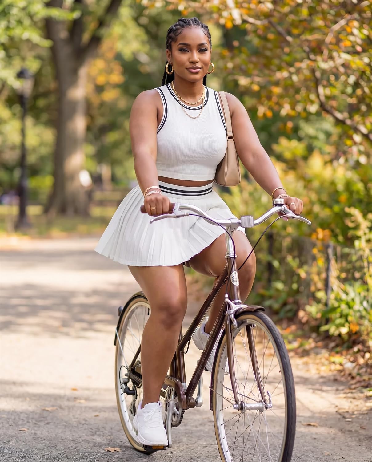 CALEBGAR Two Piece Tennis Skirt Set for Women Color Block Tank Top High Waisted Pleated Athletic Skirt with Shorts Golf Dress
