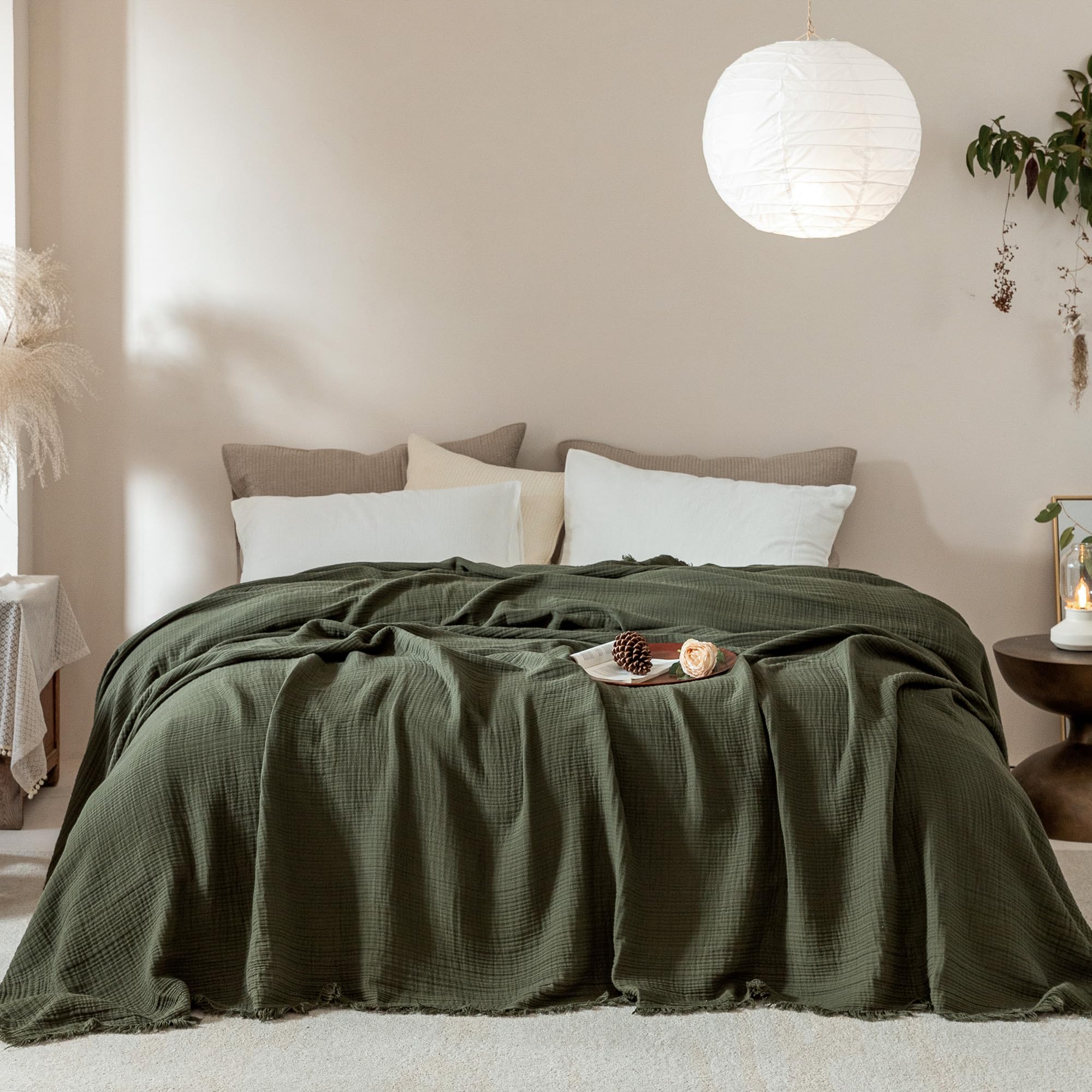 Muslin Fringe Blankets for Adults 100% Cotton Cloud Soft