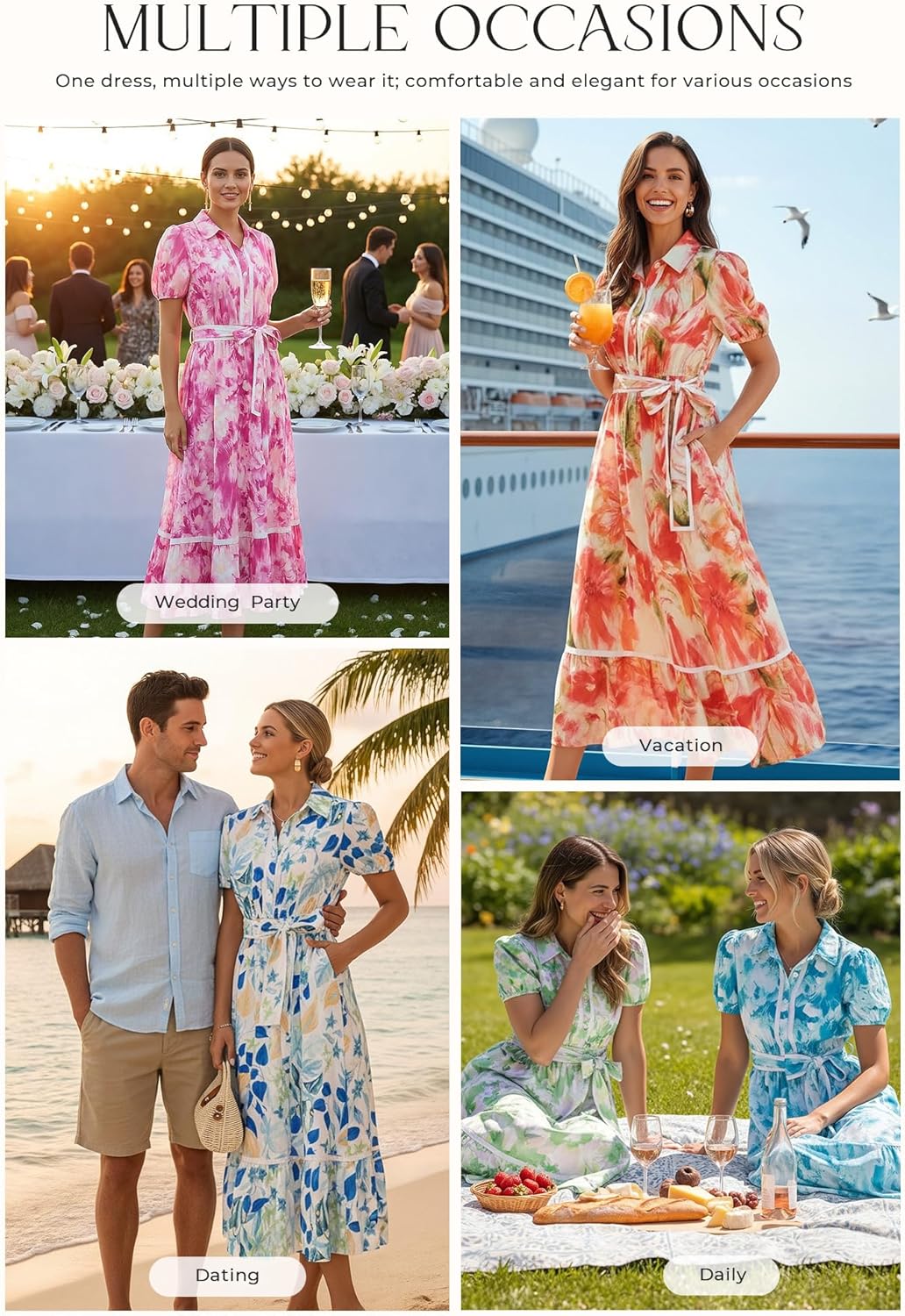 GRACE KARIN Women Summer Floral Maxi Dresses 2026 Wedding Guest Puff Sleeve Shirt Sundresses Boho Spring Clothes with Pockets - Image 7