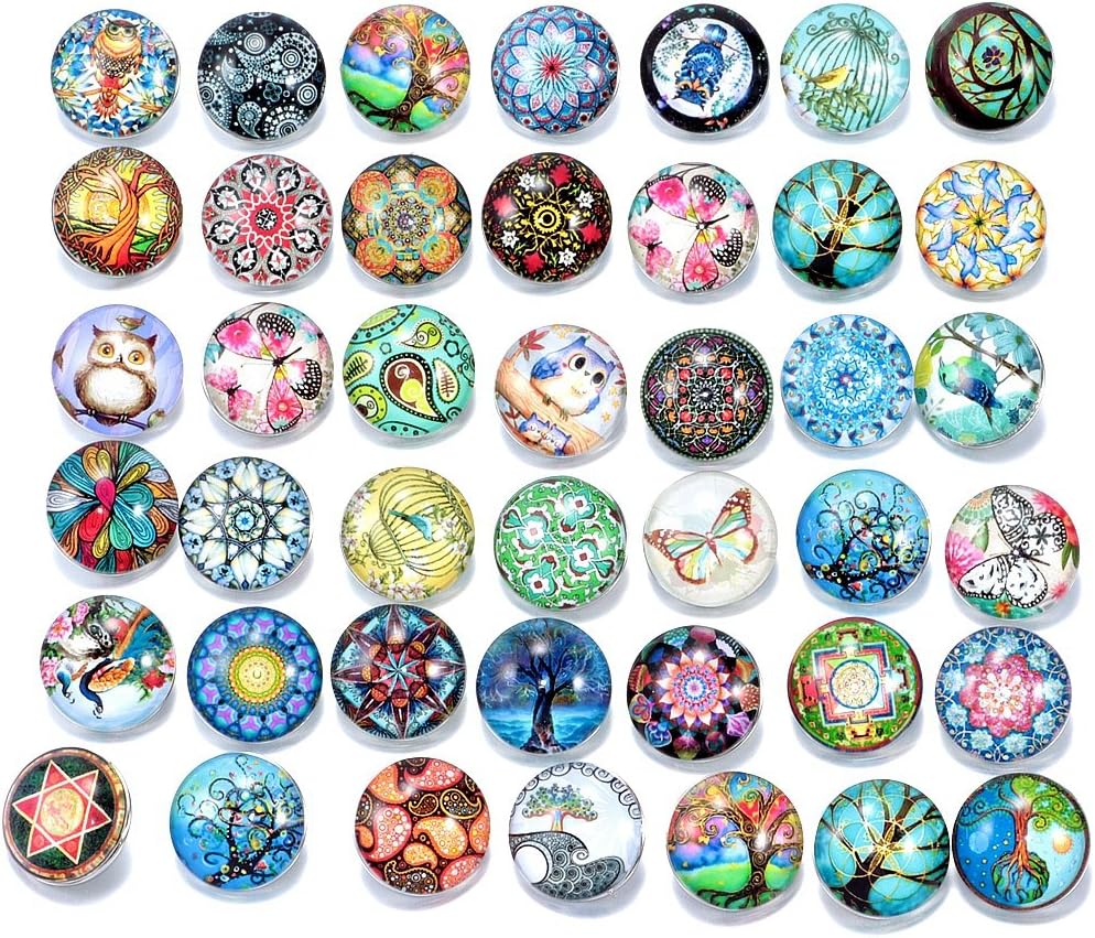 Ginooars Ginooars Pack of 30 Mixed Style Glass Snaps Charm Buttons 18/20mm for Interchangeable Ginger Snaps Jewelry