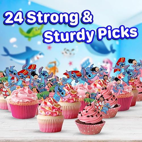 Miniatura 4 de 24 adornos divertidos para cupcakes de Lilo Kids Selecciones fuertes para decoración de cumpleaños, decoraciones de cupcakes para cumpleaños de
