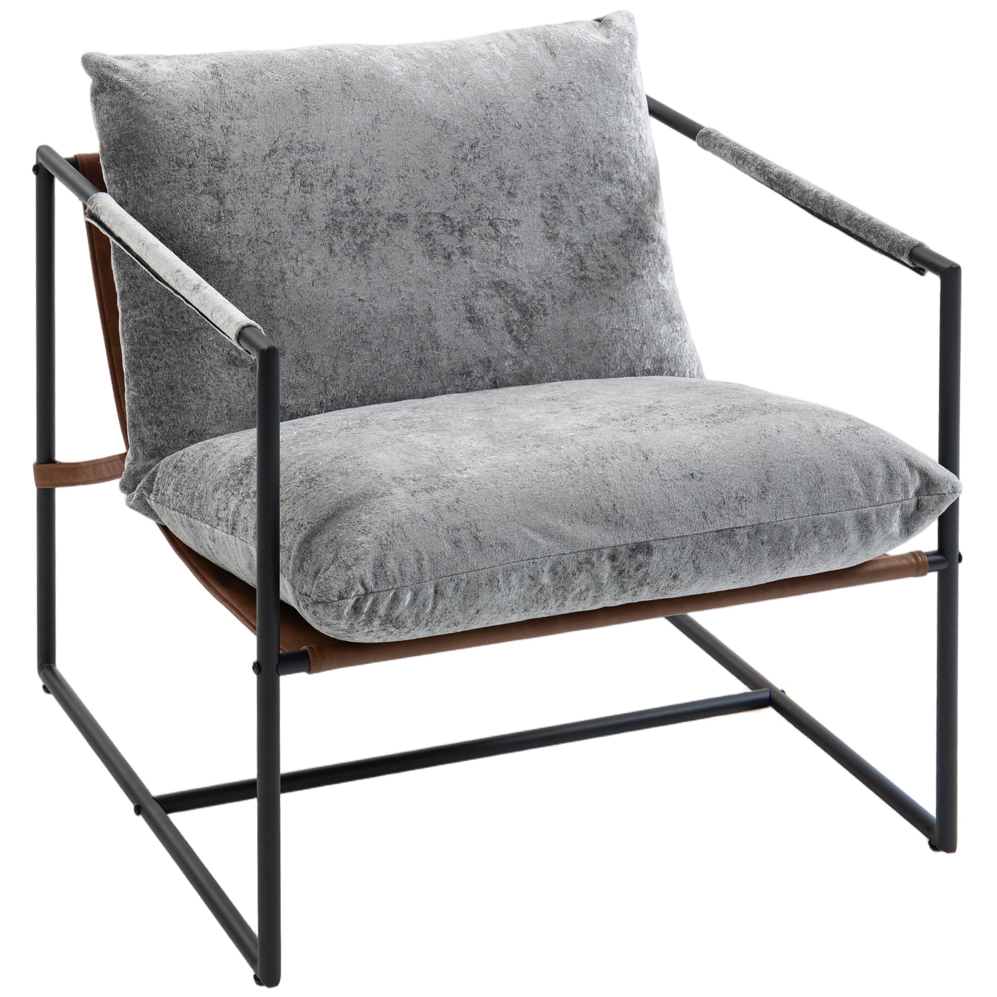HOMCOM Fauteuil Salon, Fauteuil d'Appoint Rembourré en Tissu Bouclette avec Large Assise et Structure en Acier, Chaise de Salon, Chambre, Coin Lecture, Gris Clair