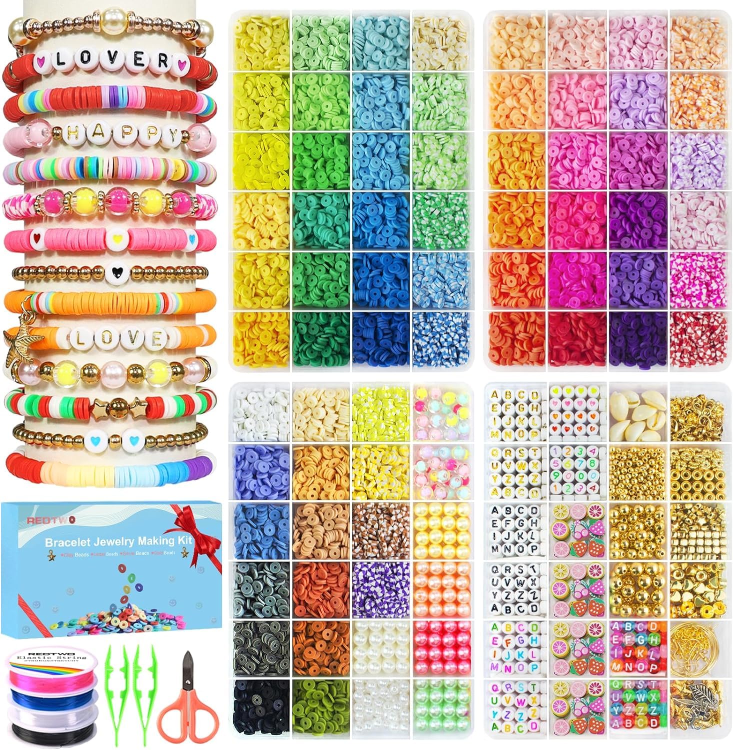 SCEPRTE Clay Beads Kit - Create Vibrant Friendship Bracelets with 24 Colors and Charms for Teen Girls - Perfect for Jewelry Making and Craft Gifts (5100 Pcs)