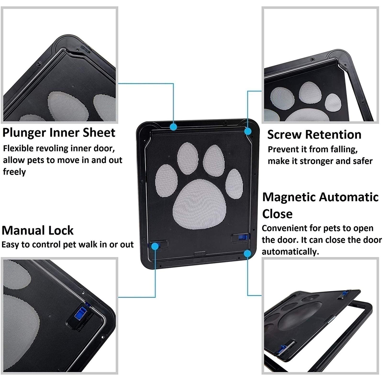 Katzenklappen Hua Katzenklappen- / Haustiertür Mit 2-Wege-Verriegelung, Automatisch Abschließbarer Haustier-Gatter-ABS- Und Nylonmaterial, Für Siebtertür Und Fenster, 2 Größen (Size : 42x37cm)
