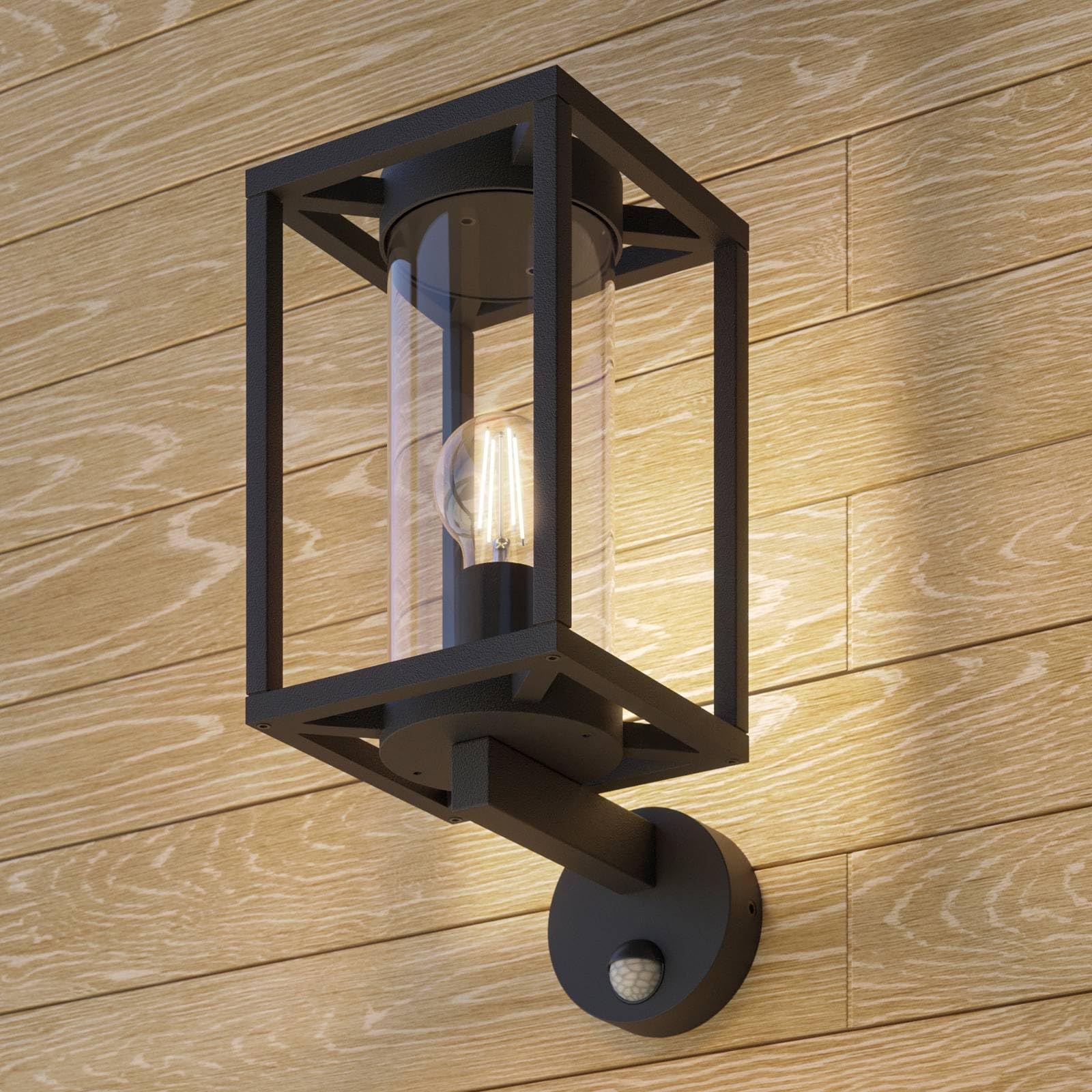 Lucande Wandlampe aussen mit Bewegungsmelder, Aussenwandleuchte spritzwassergeschützt IP44 1x E27 max. 60W ohne Leuchtmittel Außenleuchte