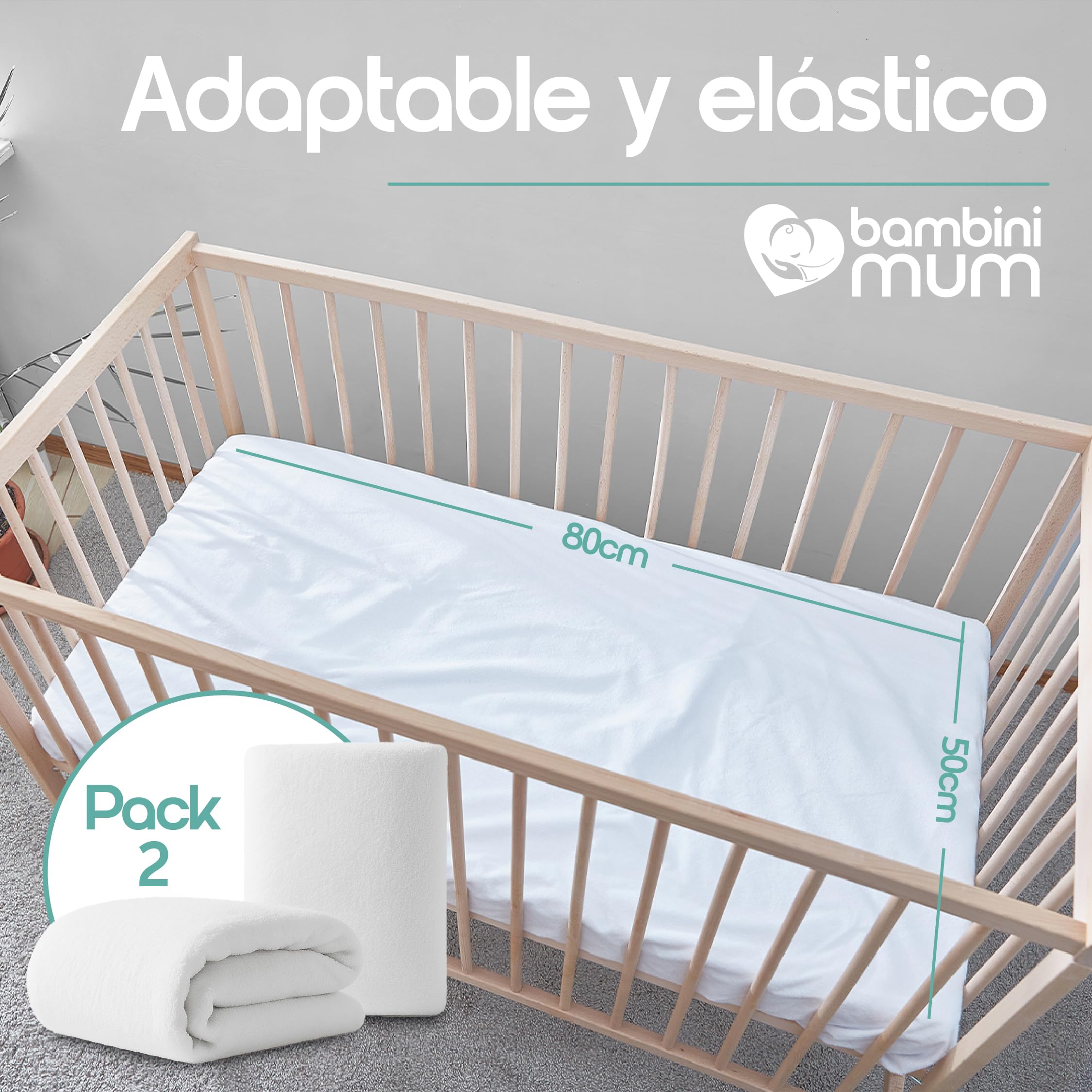Packung mit 2 Stück, 50 x 80 cm, Matratzenschoner für Babys, milbendicht, wasserdicht, atmungsaktiv, 100 % Baumwolle, saugfähig und leise, OekoTex®