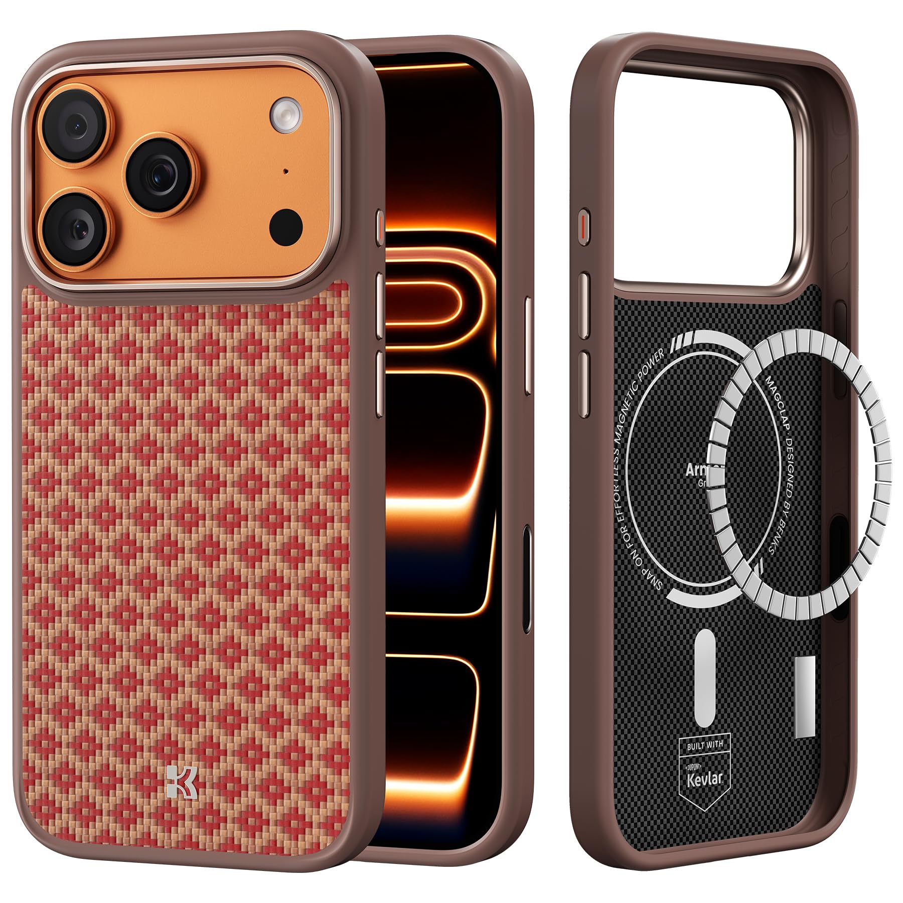 BENKS für iPhone 17 Pro Hülle mit Kamerasteuerung für Magsafe, Militärschutz & Extreme Magnetkraft Handyhülle 17 Pro Case Stoßfest aus Aramidfaser und TPU, Terra Orange