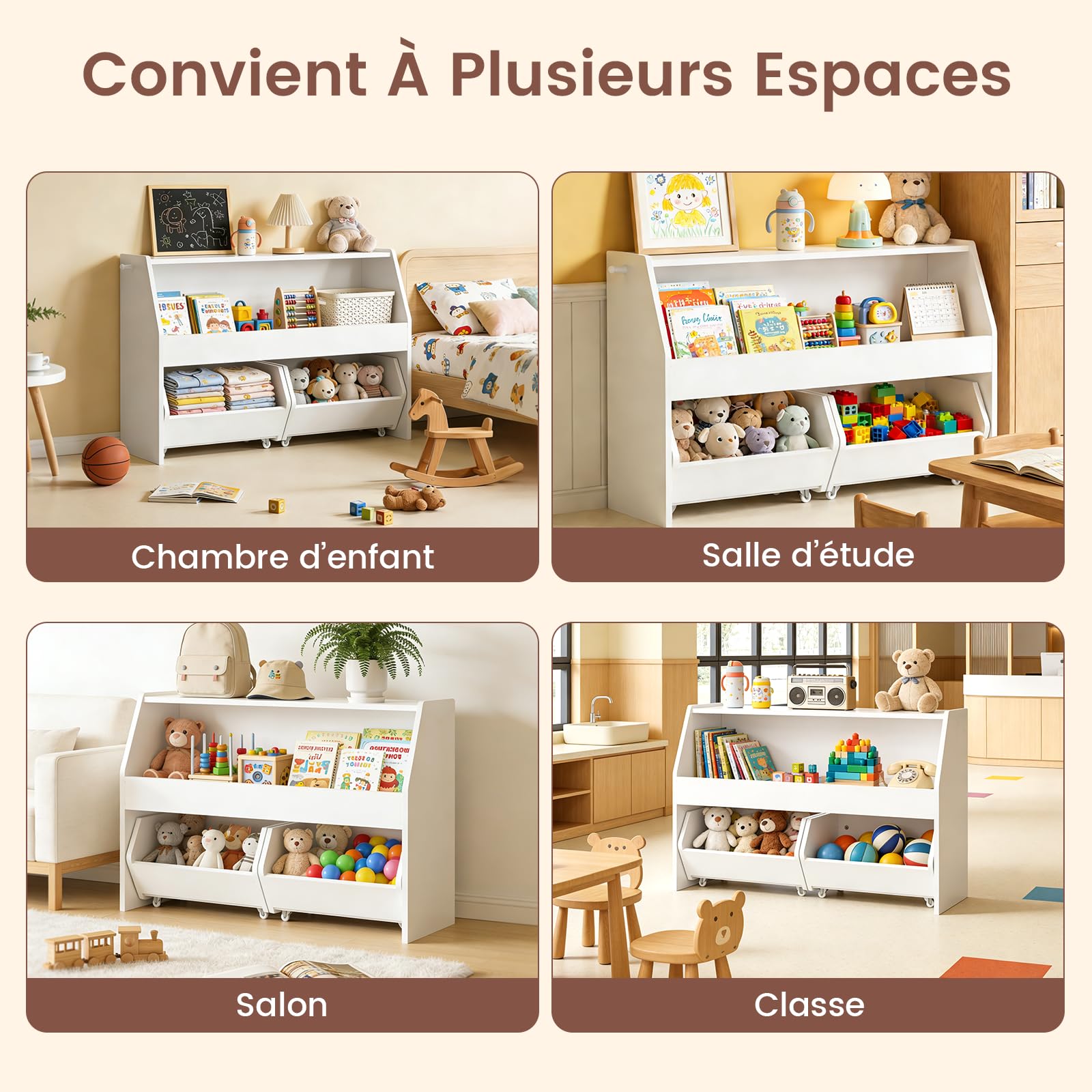 Meuble Rangement Enfant, Rangement Jouet Enfant Étagère avec 2 Tiroirs Roulants, Bois Meuble Rangement Jouet avec Crochet, pour Chambre Enfant/Salle de Jeu -Blanc 91x30 x60 cm