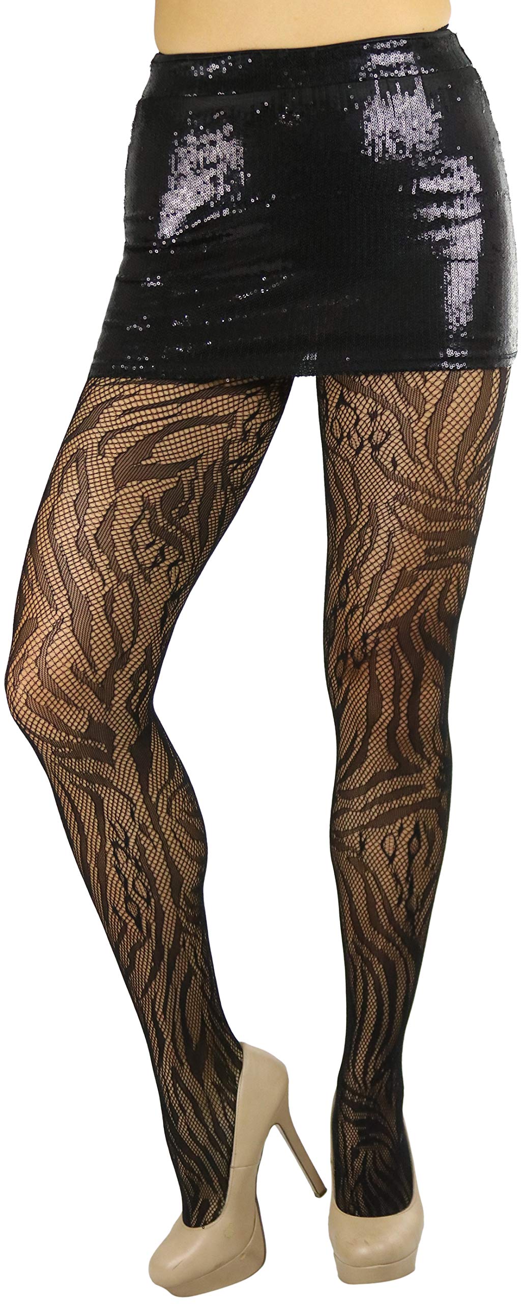 ToBeInStyle - Medias de red para mujer, diseño de animales salvajes - Negro - talla única (peso:45.3/79.3 kg)
