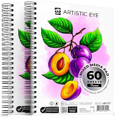 ARTISTIC EYE Cuadernos de bocetos premium de 9 x 12 paquete de 2 (120 hojas), 160 GSM, bloc de bocetos encuadernados en espiral, adecuado para una