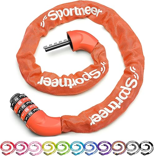 Sportneer - Candado de cadena antirrobo, alta seguridad, combinación de 5 dígitos, 3.23.64 pies, resistente, sin llave, para bici, moto, scooter,