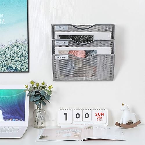 Miniatura 6 de PAG Soporte de pared colgante para archivos, organizador de correo, soporte para documentos, 3 niveles, plateado