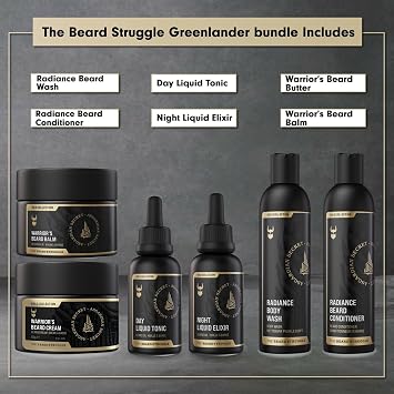 The Beard Struggle Greenlander Bundle Beard Kit - Includes Beard Cream, Beard Balm, Beard Night Oil, Beard Day Oil, Beard Wash & Beard Conditioner - Silver Collection - Alfheim's Forests