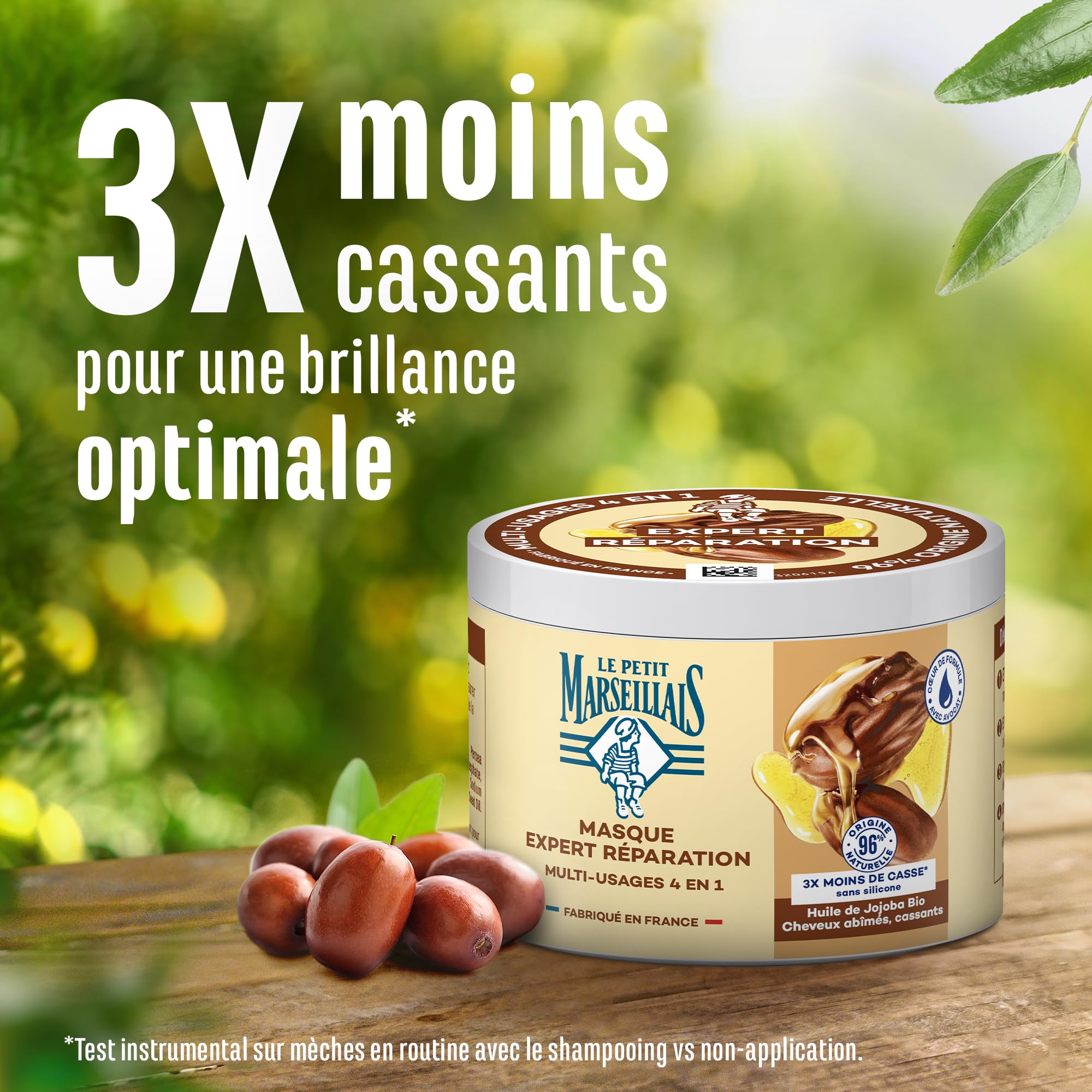 Le Petit Marseillais – Masque 4 en 1 Expert Réparation Huile de Jojoba Bio (Pot de 370 Ml) – Masque Capillaire pour Cheveux Cassants – Soin Cheveux sans Silicone 96% d'Origine Naturelle