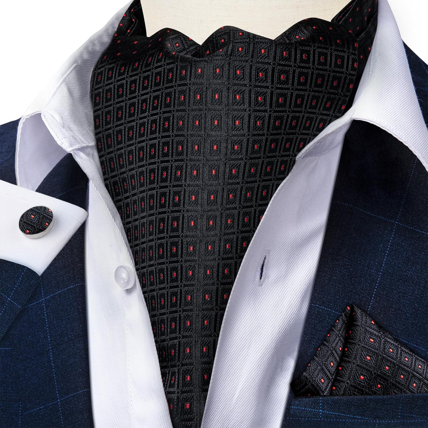 DiBanGu Jacquard Woven Ascot Silk Cravat Set for Men Wedding image 2
