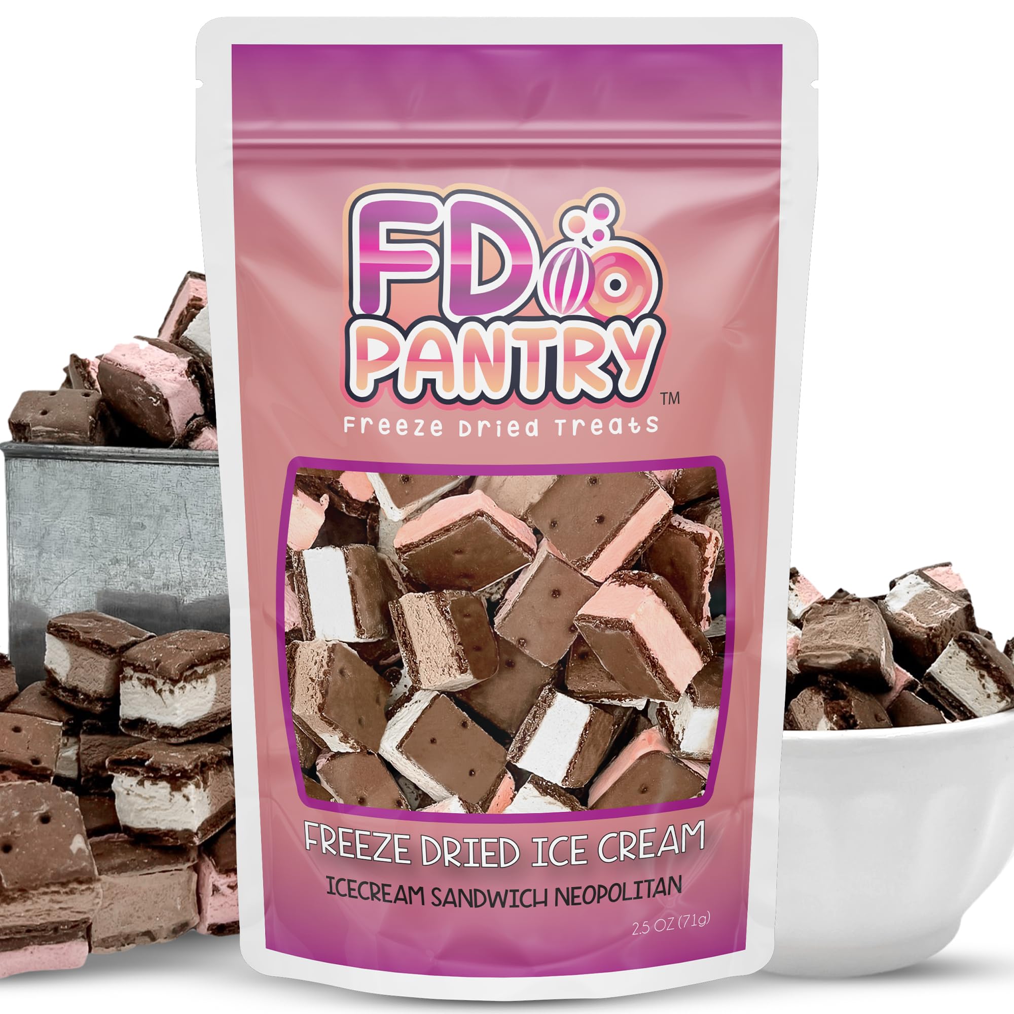 FD Pantry Freeze Dried Ice Cream Sandwich Bites (Neopolitan, Single)