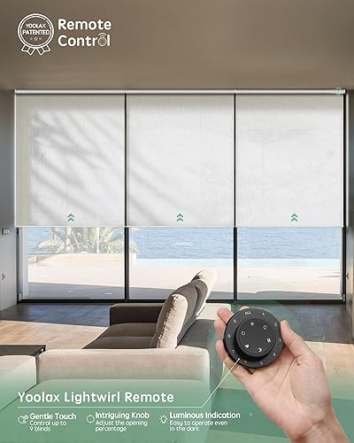 Vista 39 de Yoolax Persiana solar motorizada con control Romote para filtrar la luz, persianas enrollables con visión transparente (gris)