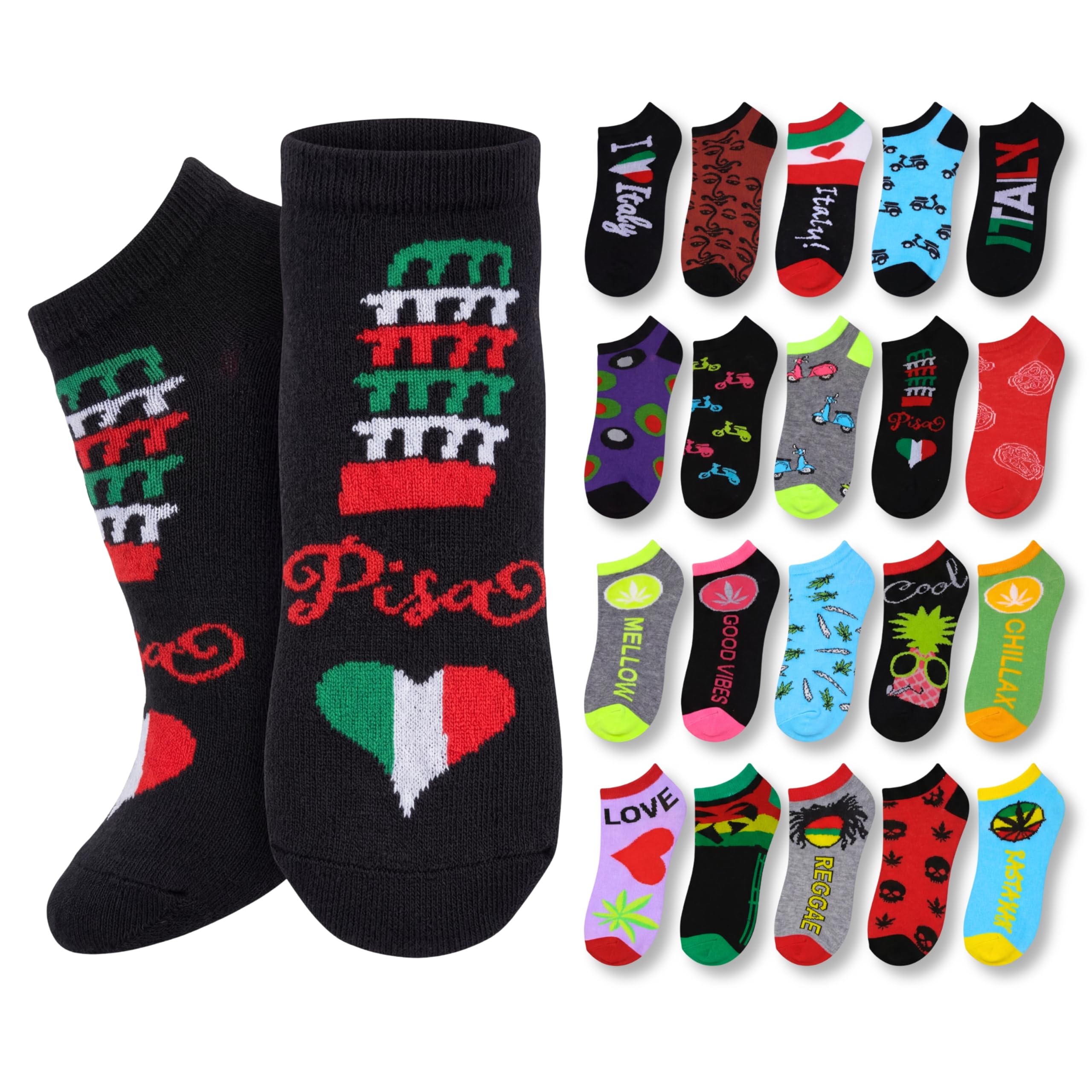 Tipi Toe Women’s 20 Pack Colorful Low Cut Socks – Lightweight, Breathable Design for All-Day Comfort Sizes 9-11/10-13